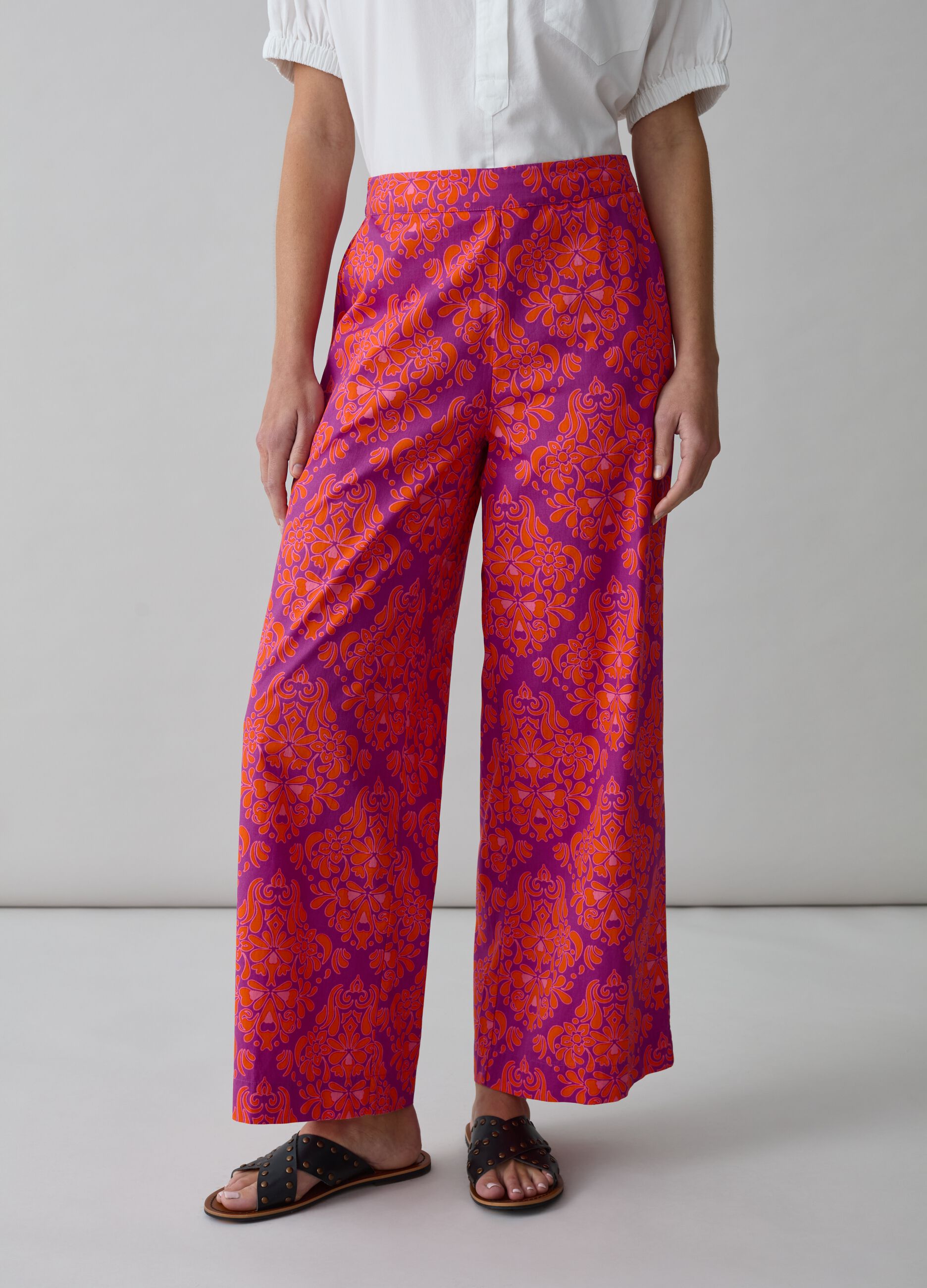 Pantalone wide leg stampato