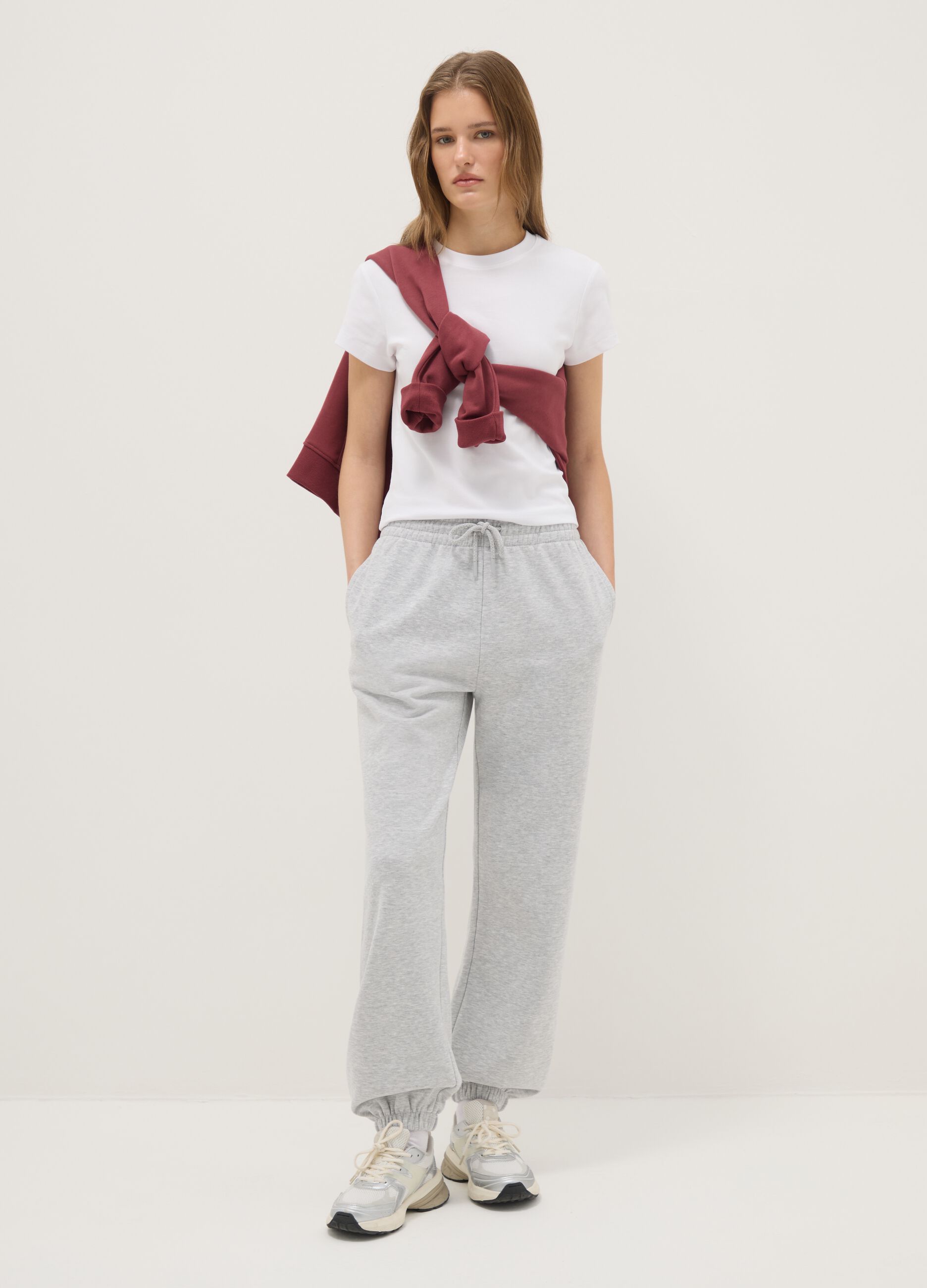 Grey Cotton Blend Jogger Trousers Regular Fit