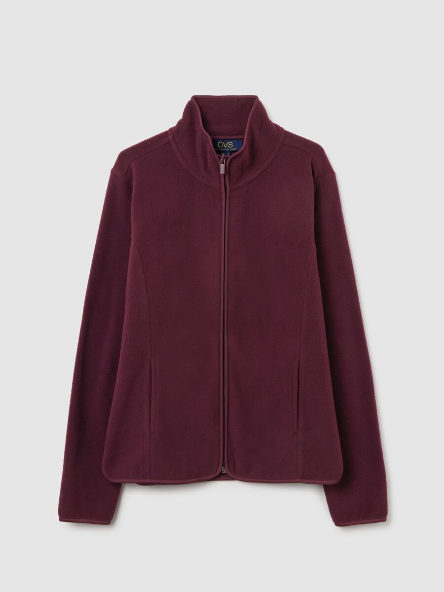 Red fleece sweatshirt with fitted fit and zip_4