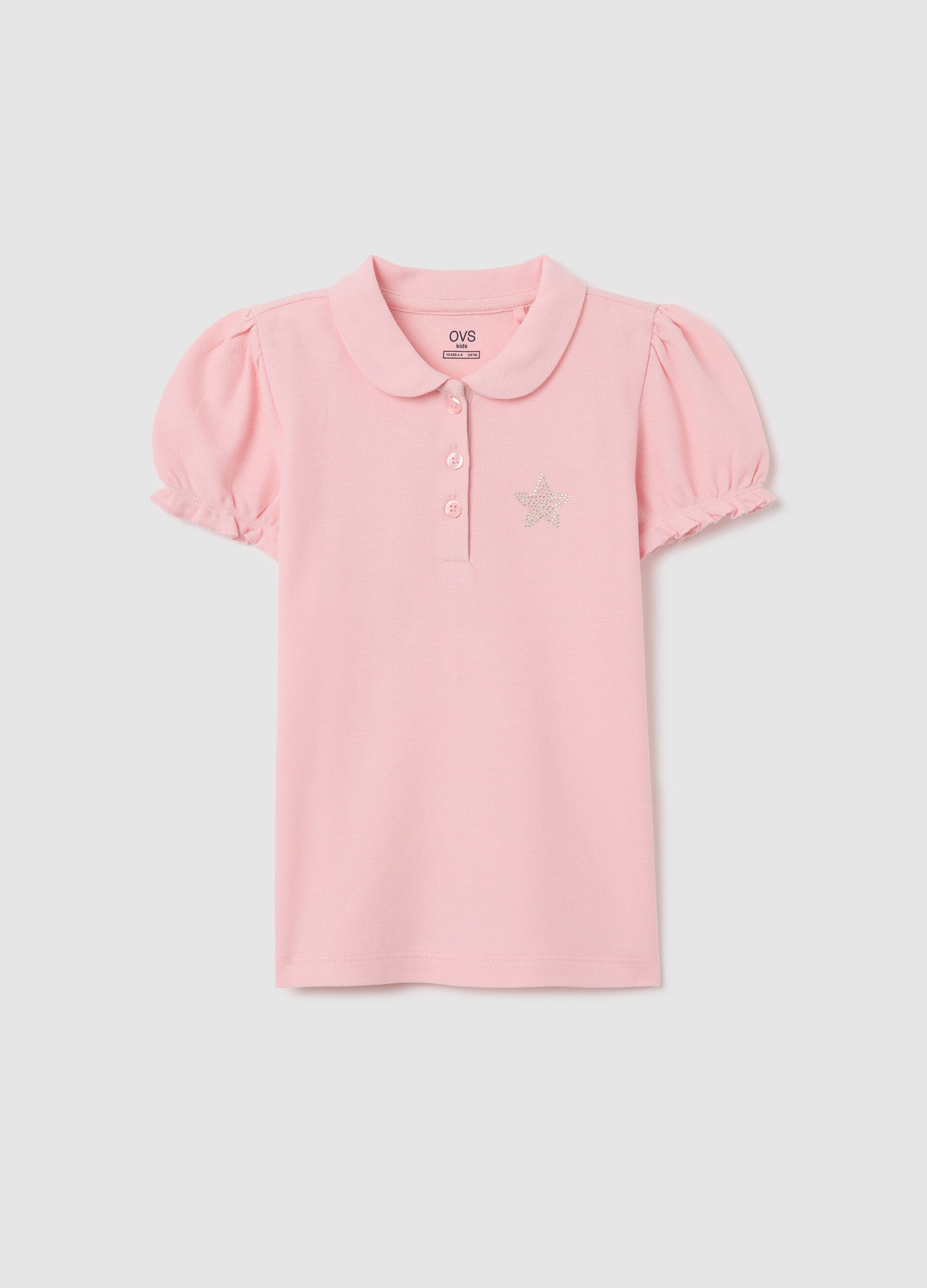 Pink polo shirt with short sleeves and star