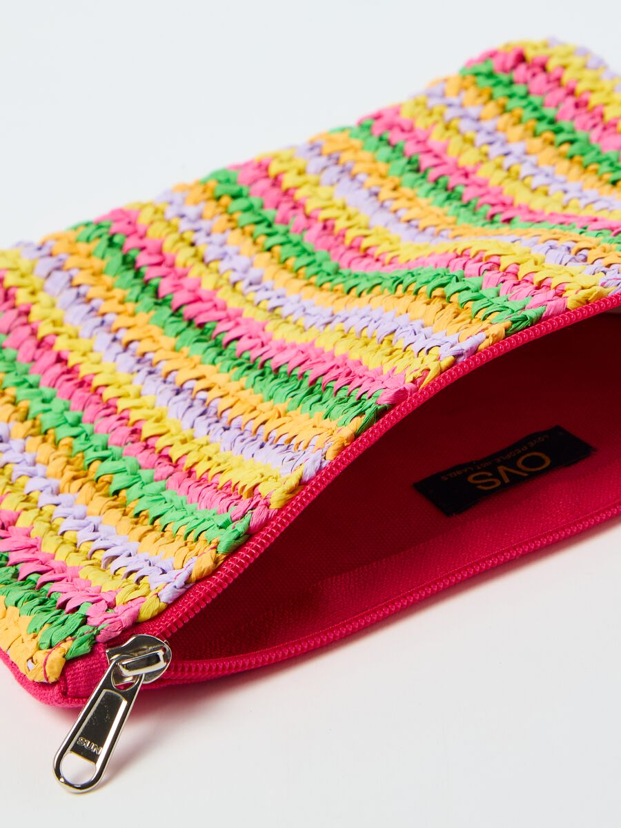 Multicoloured striped raffia clutch bag_2