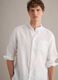 Camicia bianca in puro lino con collo coreano_0