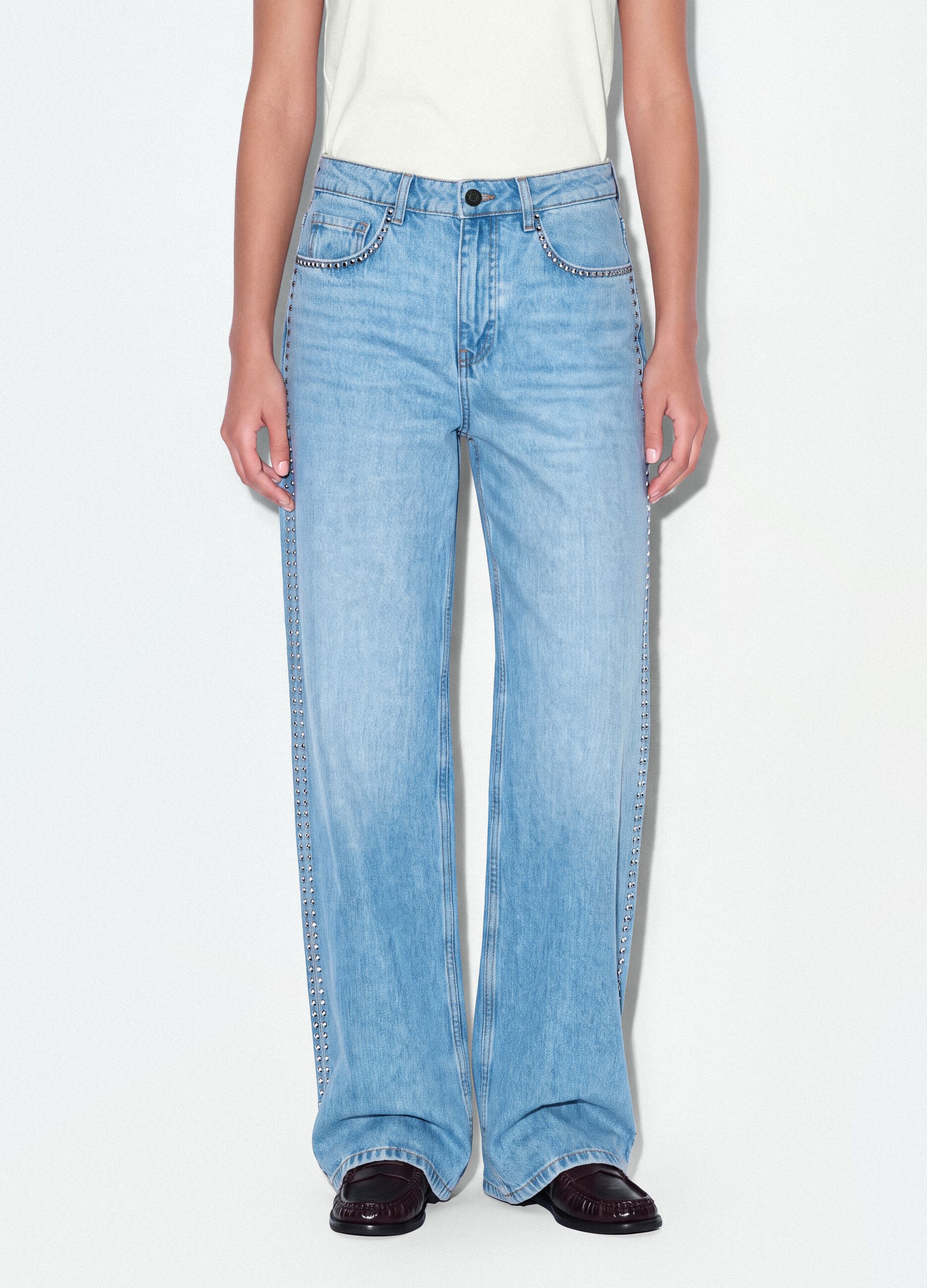 Light Blue Wide-Leg Jeans in Pure Cotton