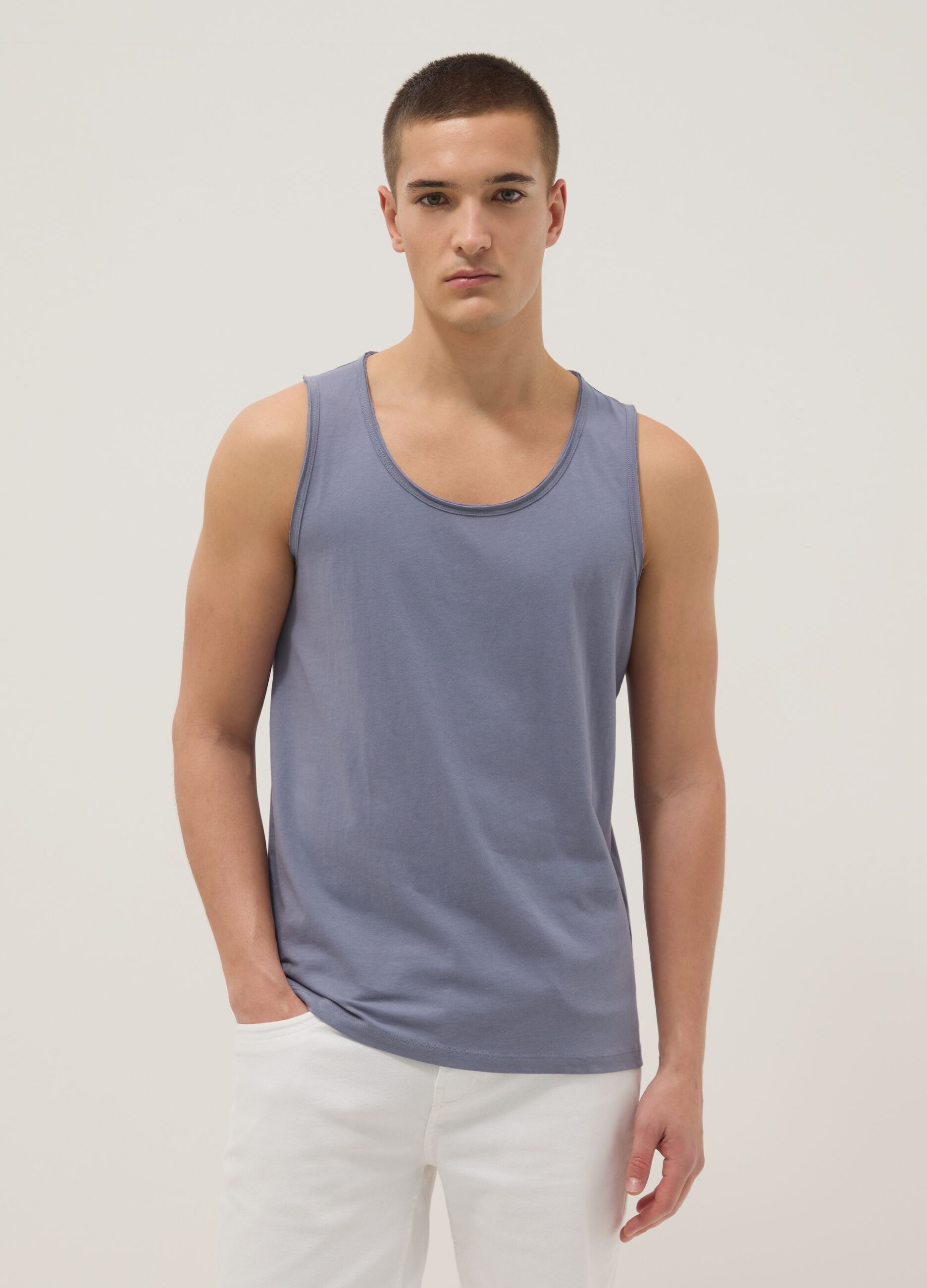 Blue pure cotton vest top