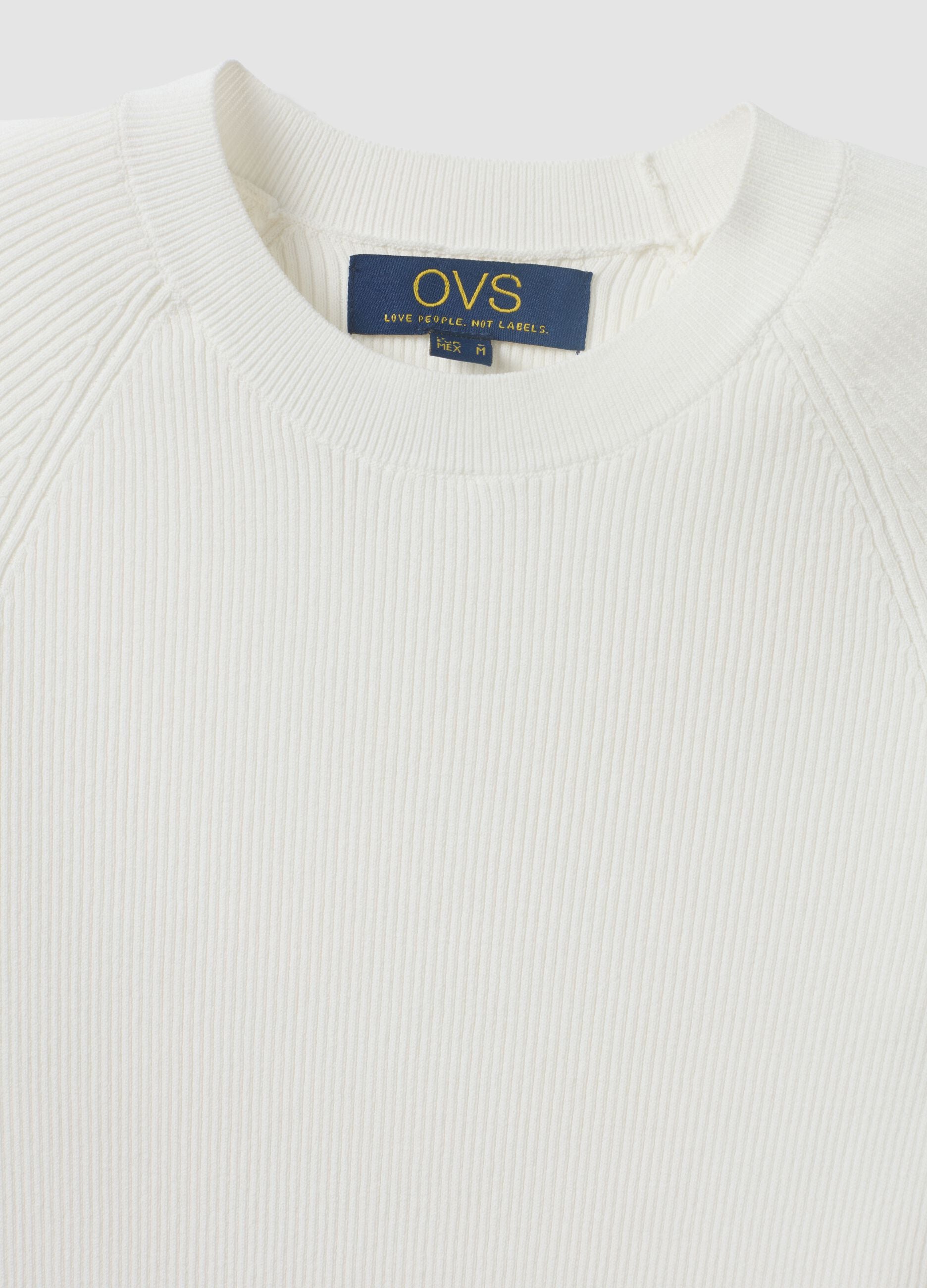 White ribbed fitted viscose-blend knit top