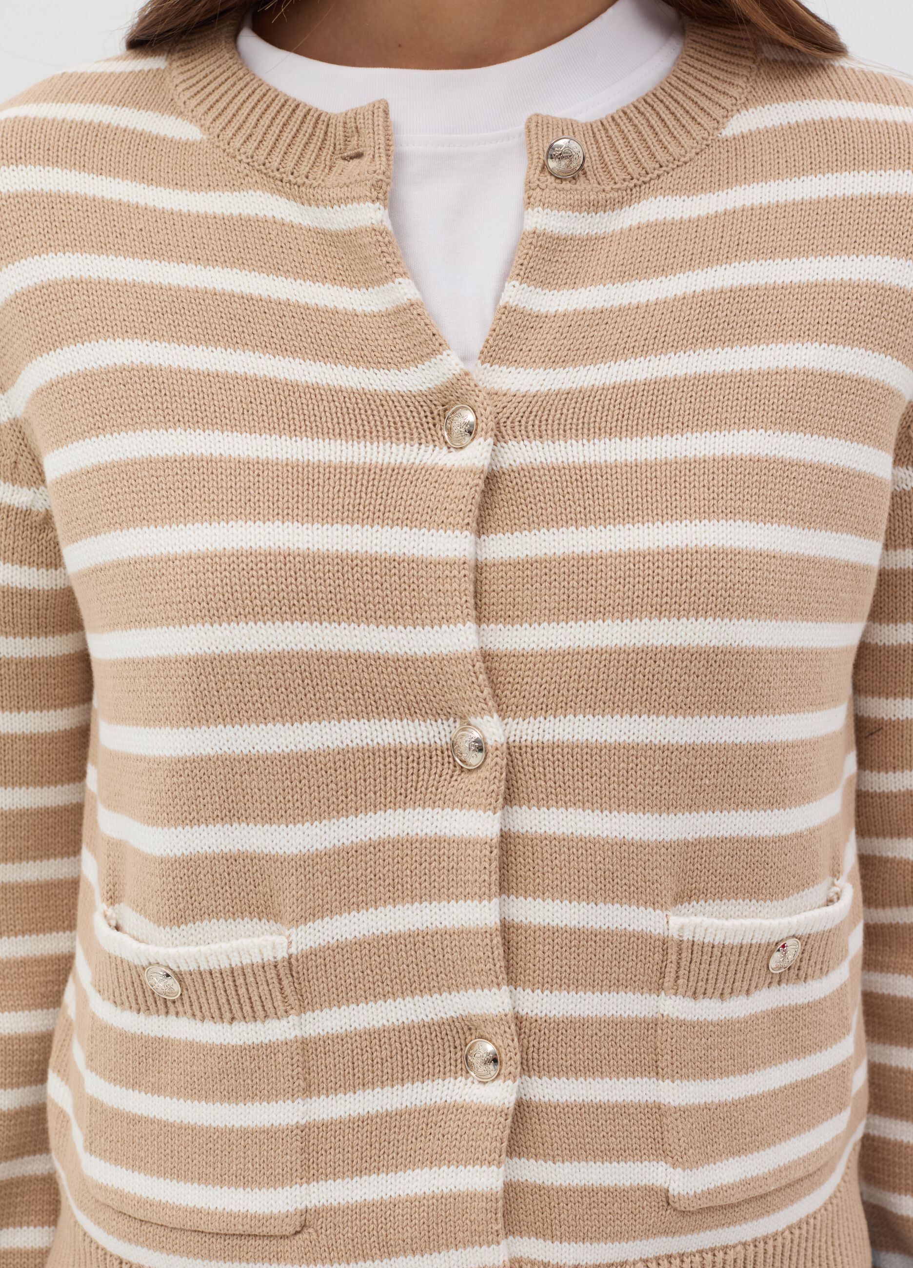Striped cardigan with gold-coloured buttons