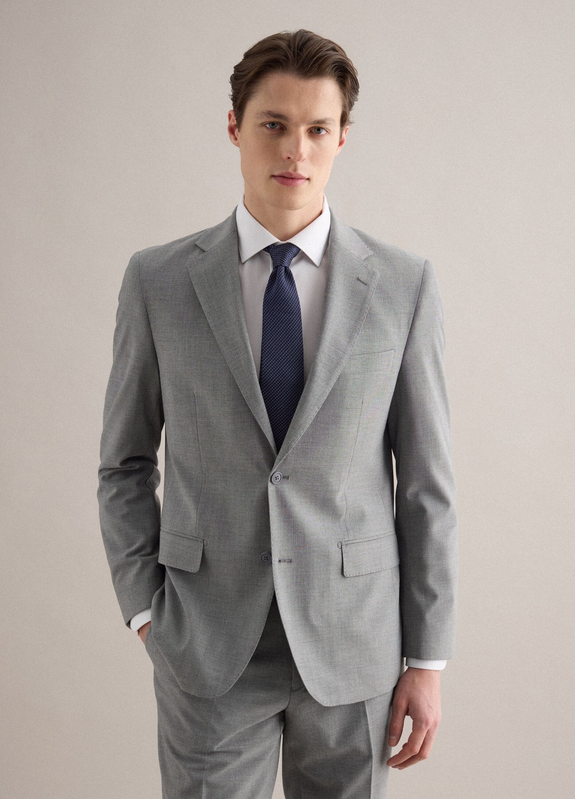 Grey Slim Fit Single Breasted Jacket
