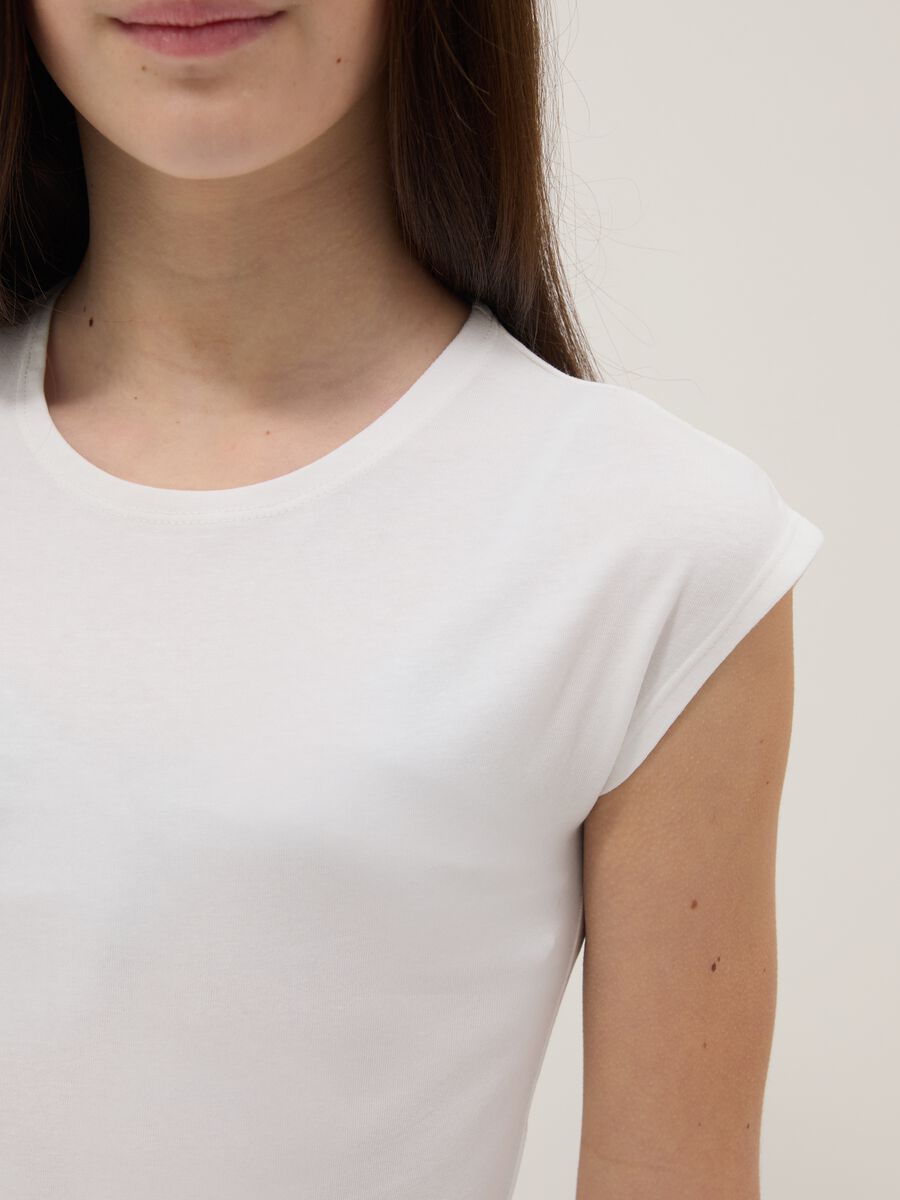 Girls' White Stretch Cotton Slim Fit T-shirt_2