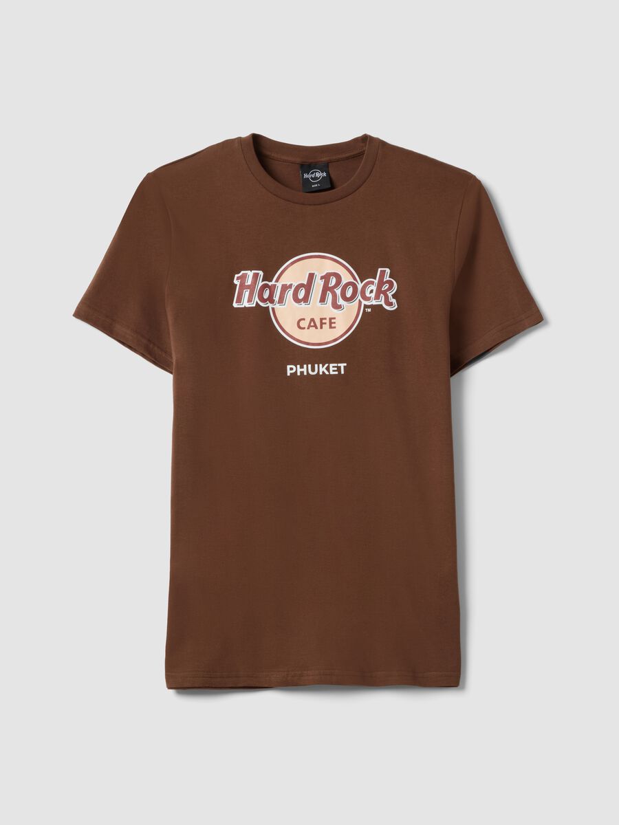 T-shirt marrone con stampa Hard Rock Cafe in puro cotone regular fit_0