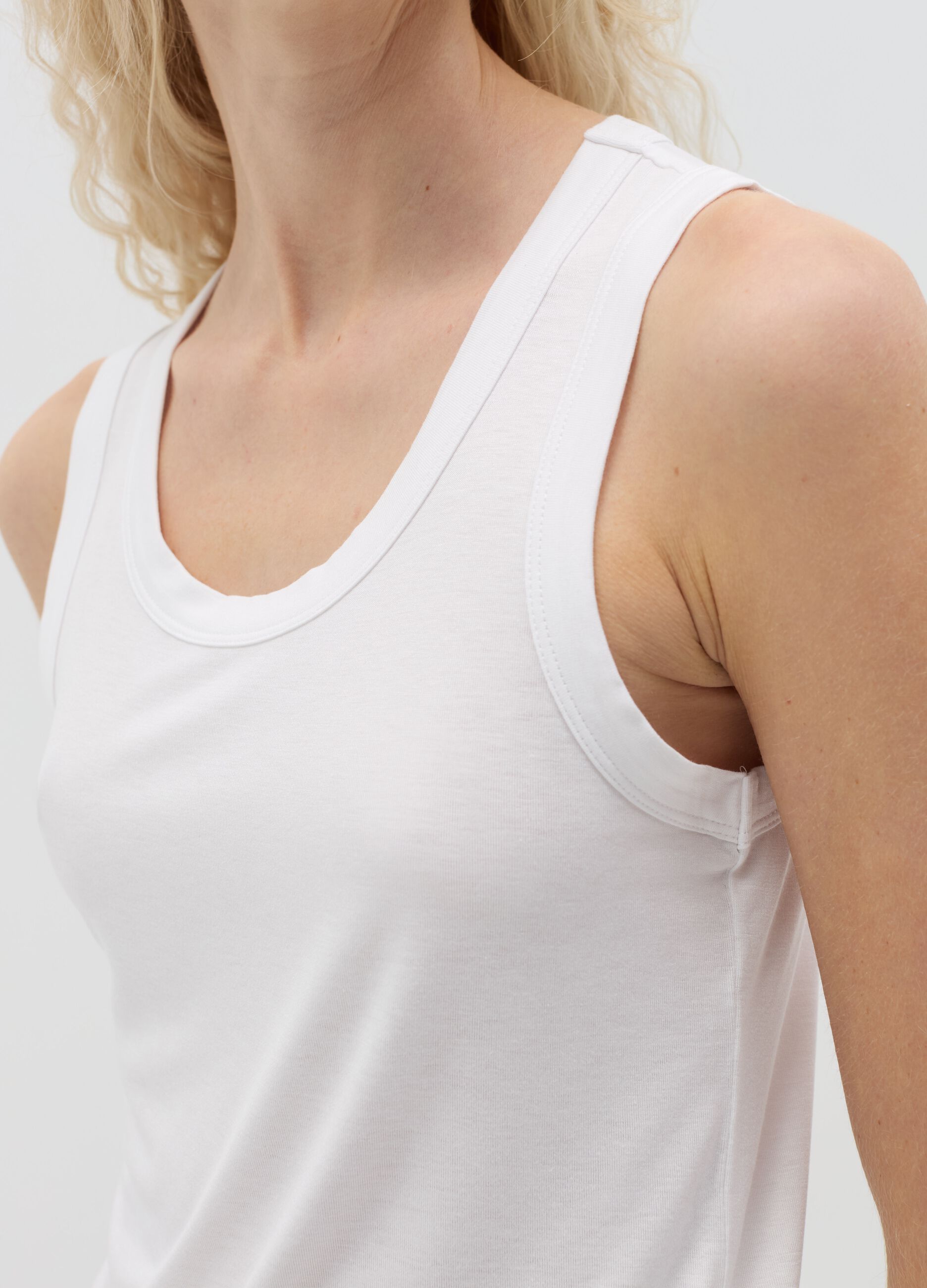Basic blue tank top in stretch viscose