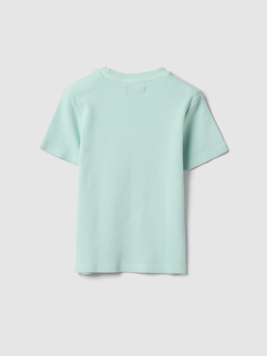 T-shirt fitted in cotone elasticizzato azzurra da ragazza con ricamo_4