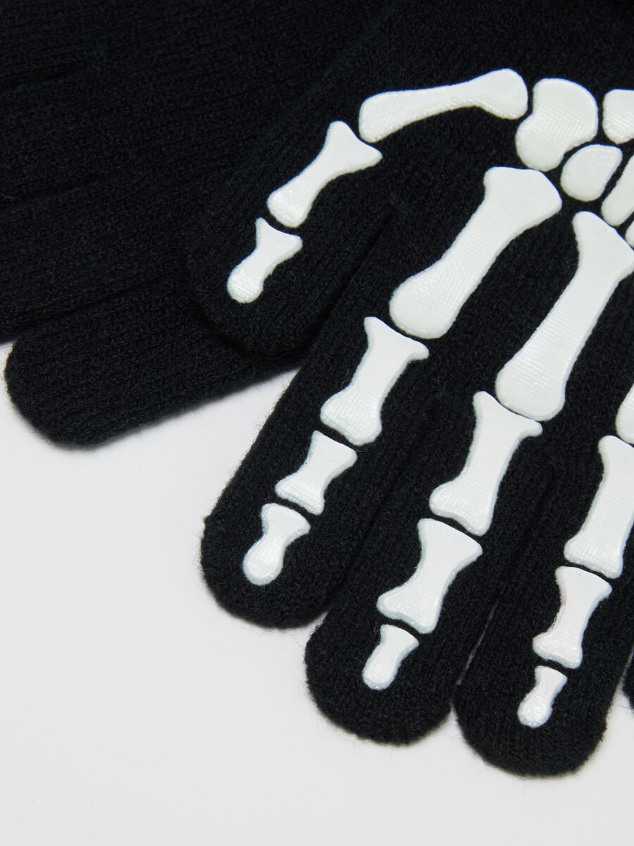 Black Skeleton Print Gloves_2