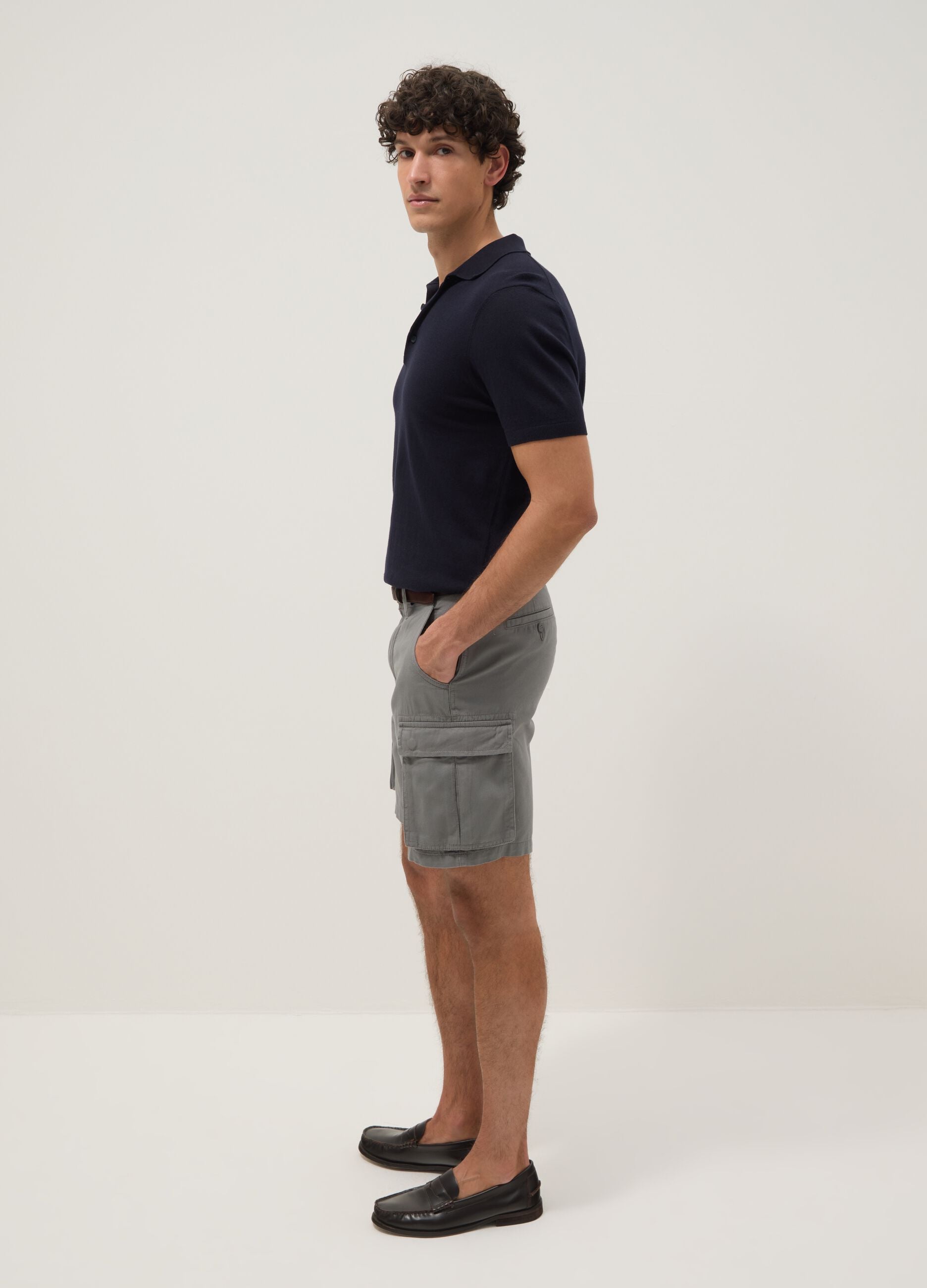 Grey pure cotton cargo Bermuda shorts, regular fit