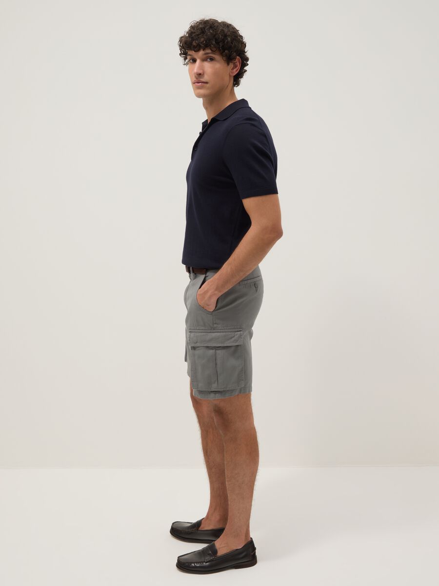 Grey pure cotton cargo Bermuda shorts, regular fit_0