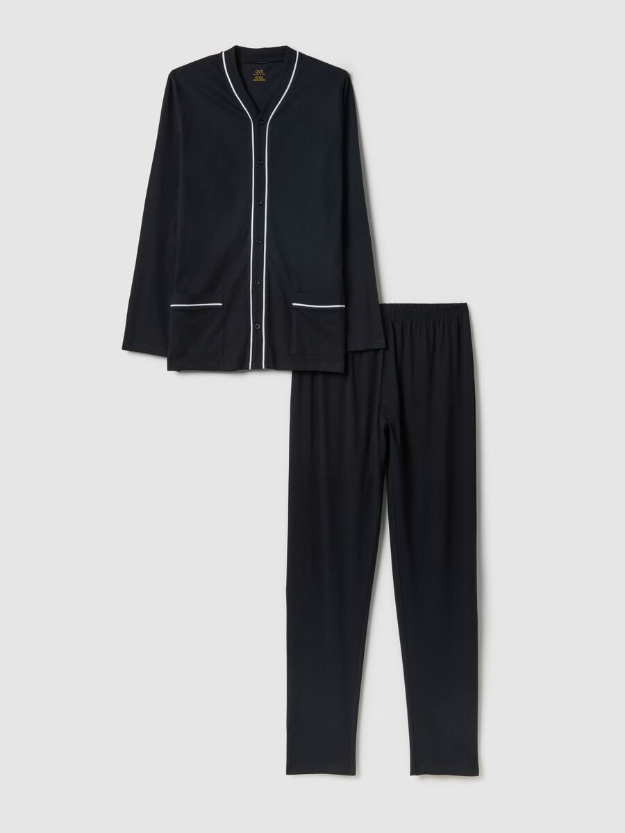 Regular fit black pure cotton pyjamas with contrasting details_0