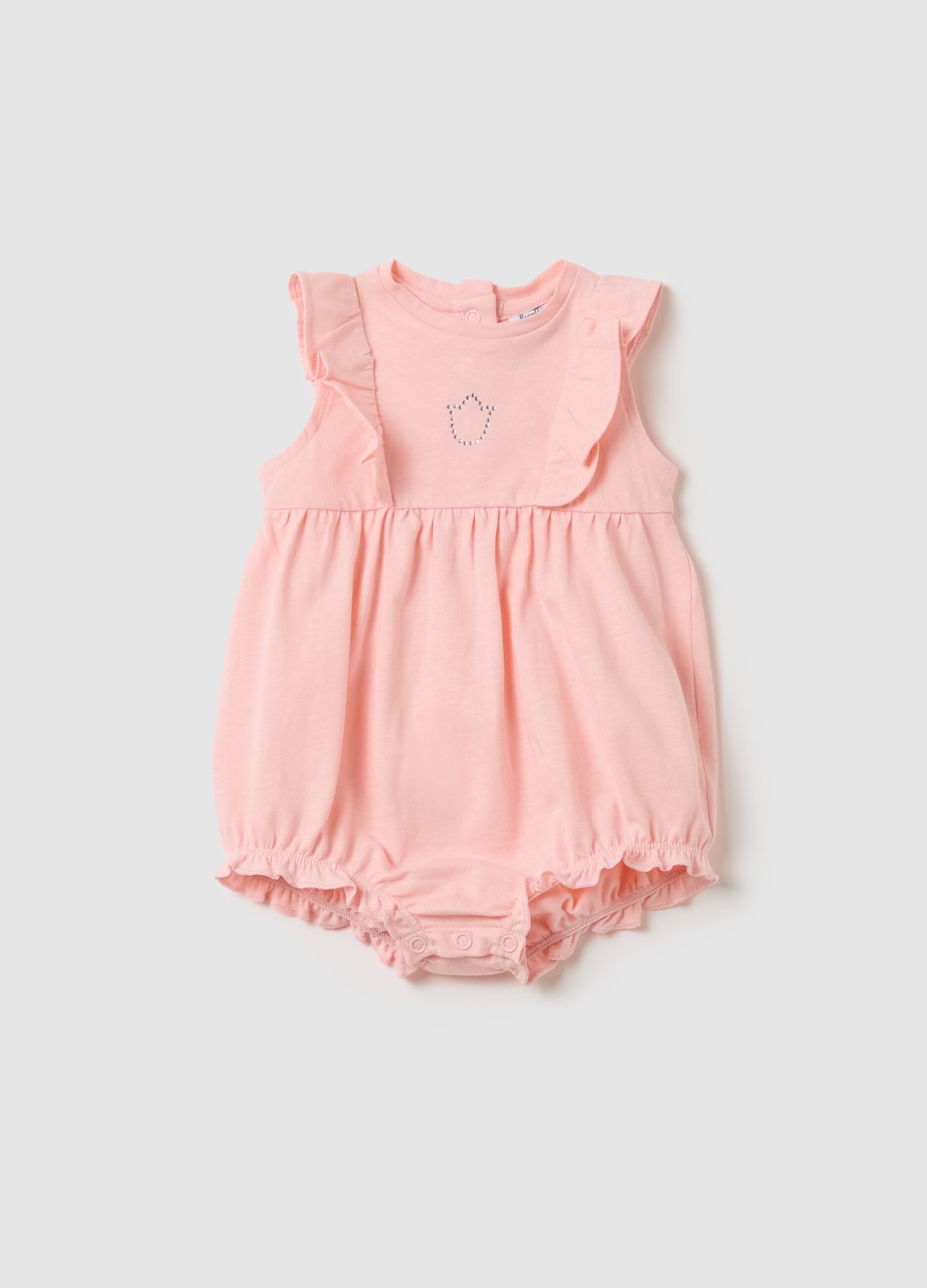 Pink cotton romper with ruffles