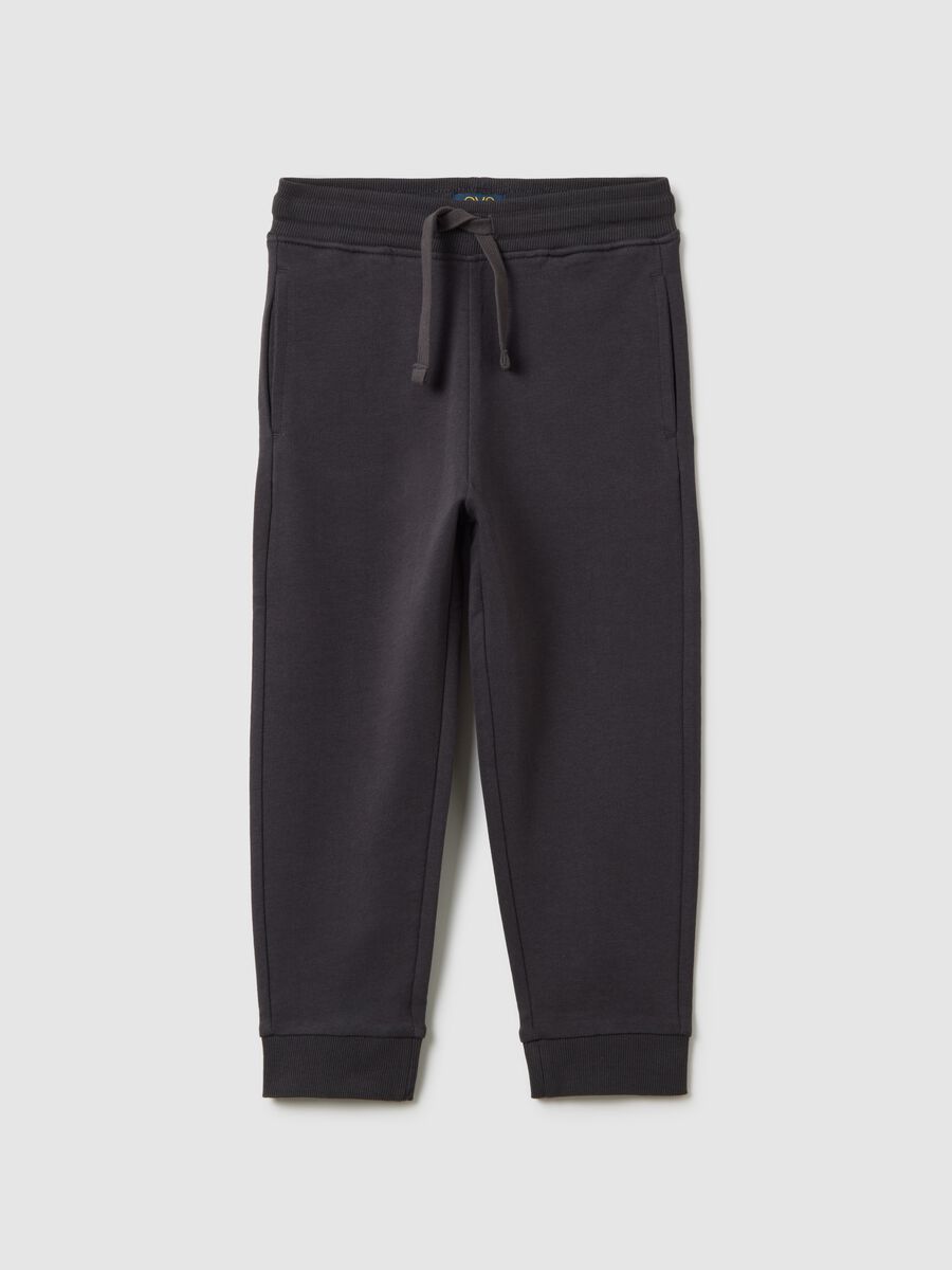 Pantaloni per bambini in puro cotone nero regular fit_0