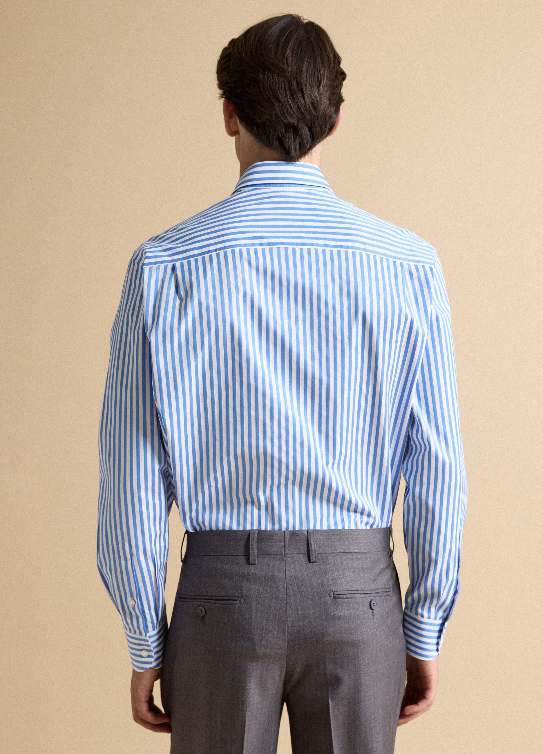 Blue and white striped pure cotton regular-fit shirt