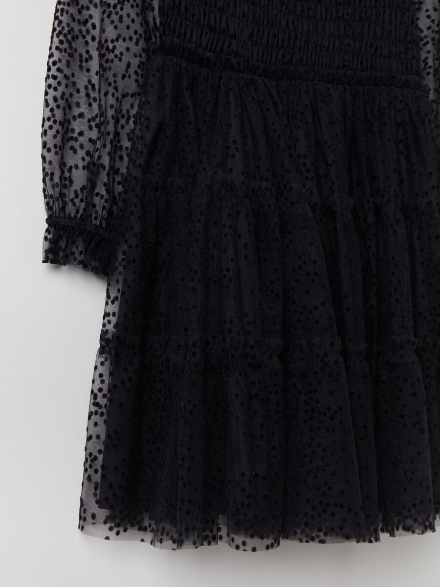 Vestito in tulle plumetis con punto smock_2