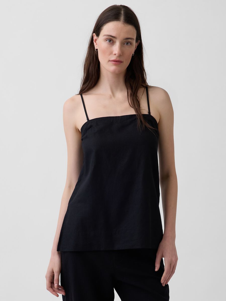 Linen-blend top with thin straps_0