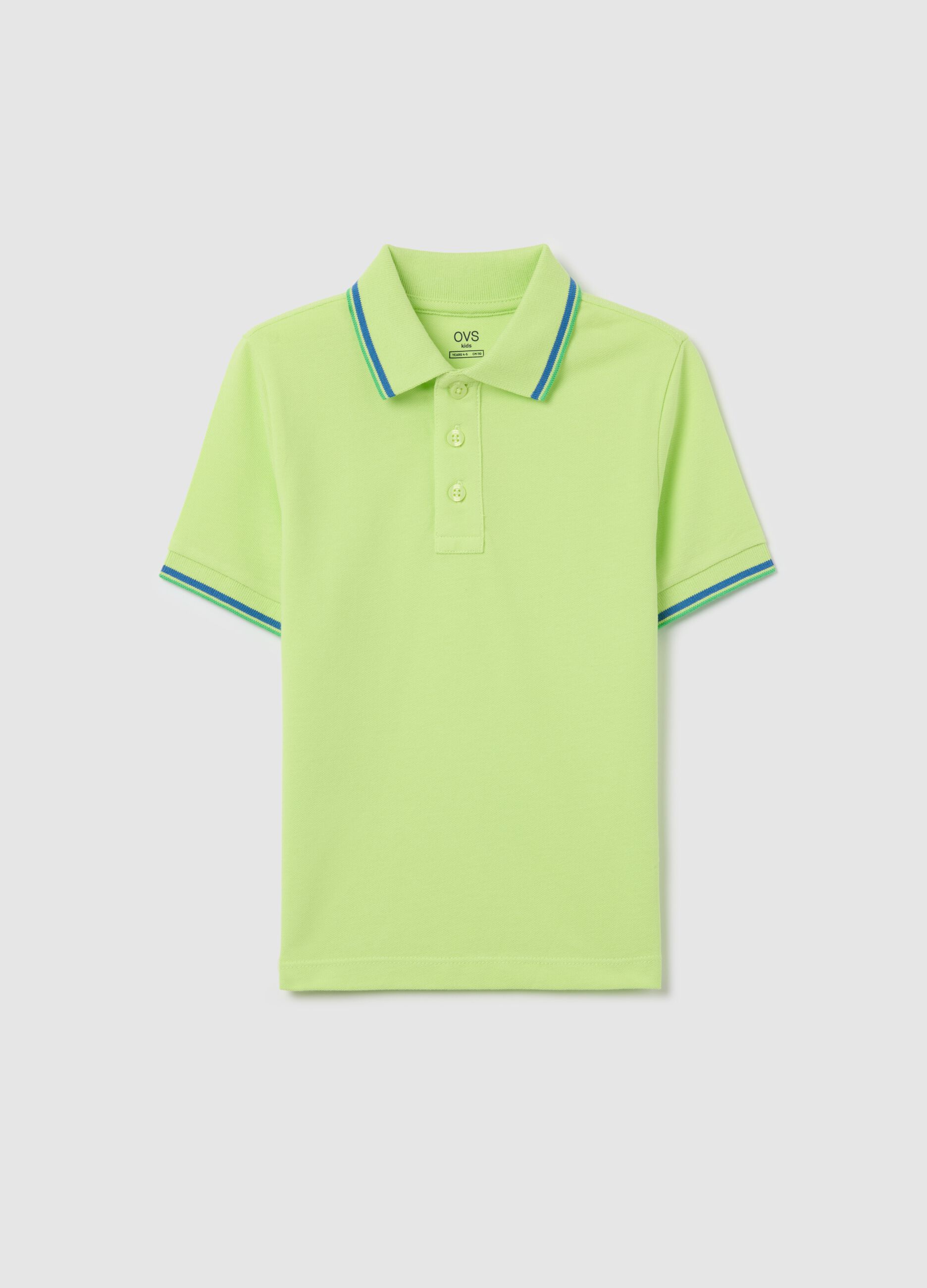 Cotton polo shirt with striped trims