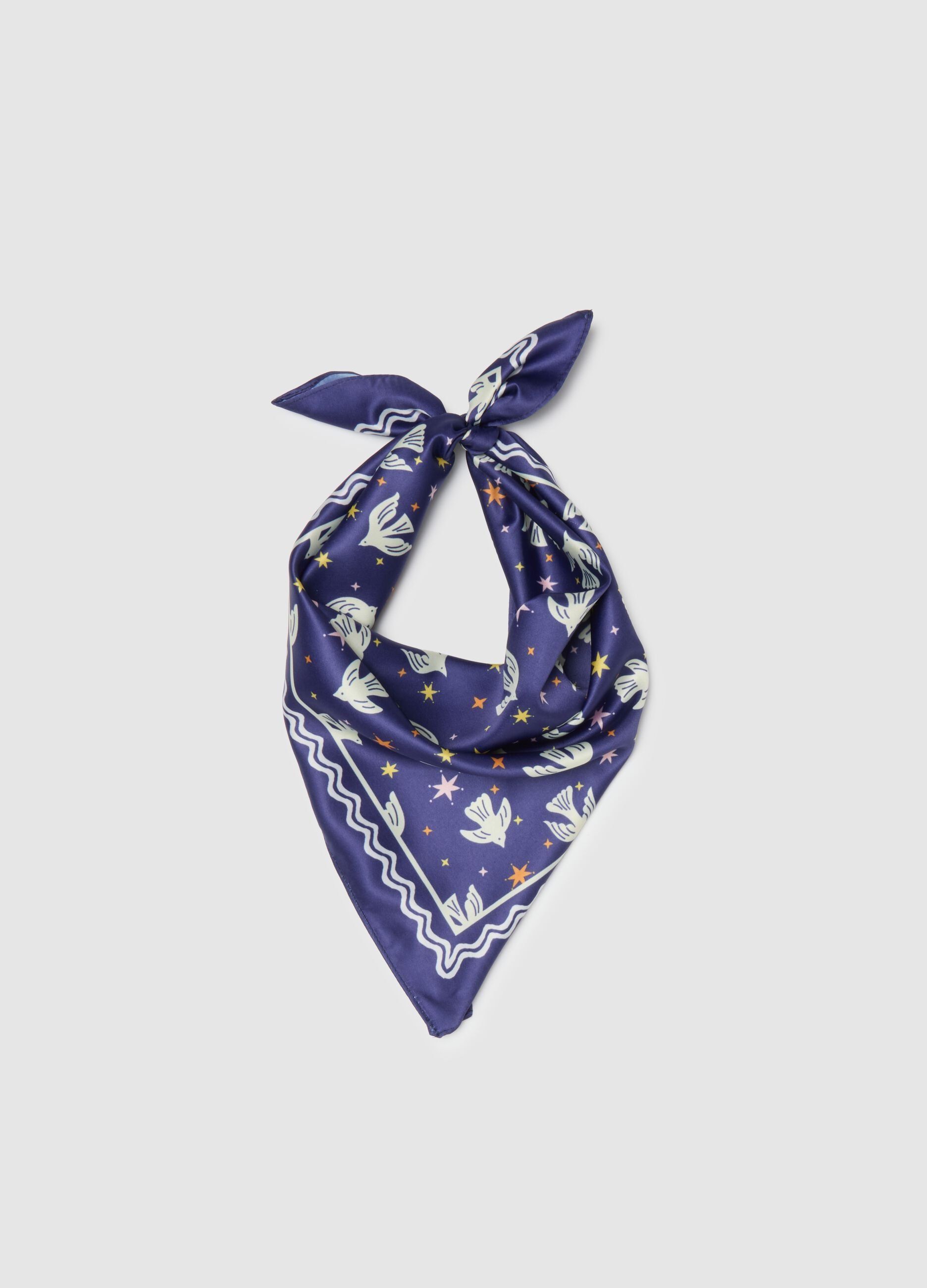 Foulard multicolor regular fit con fantasia con uccelli