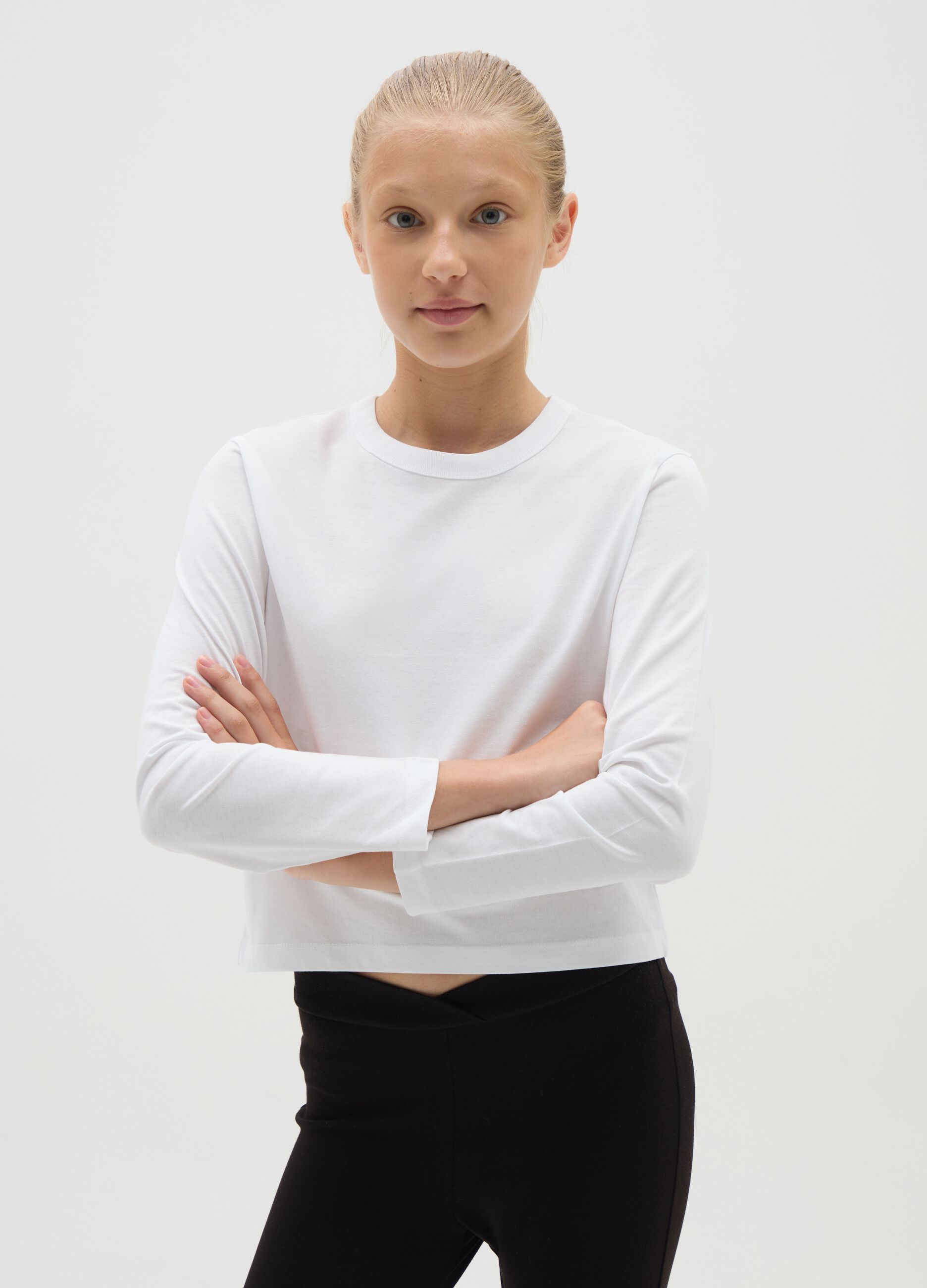 Girls' pure cotton white t-shirt regular fit