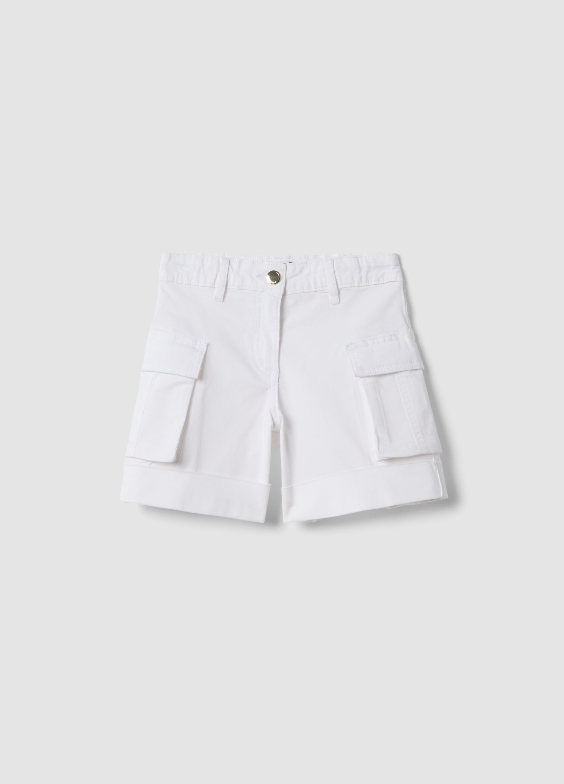 Shorts cargo bianchi in cotone elasticizzato da bambina