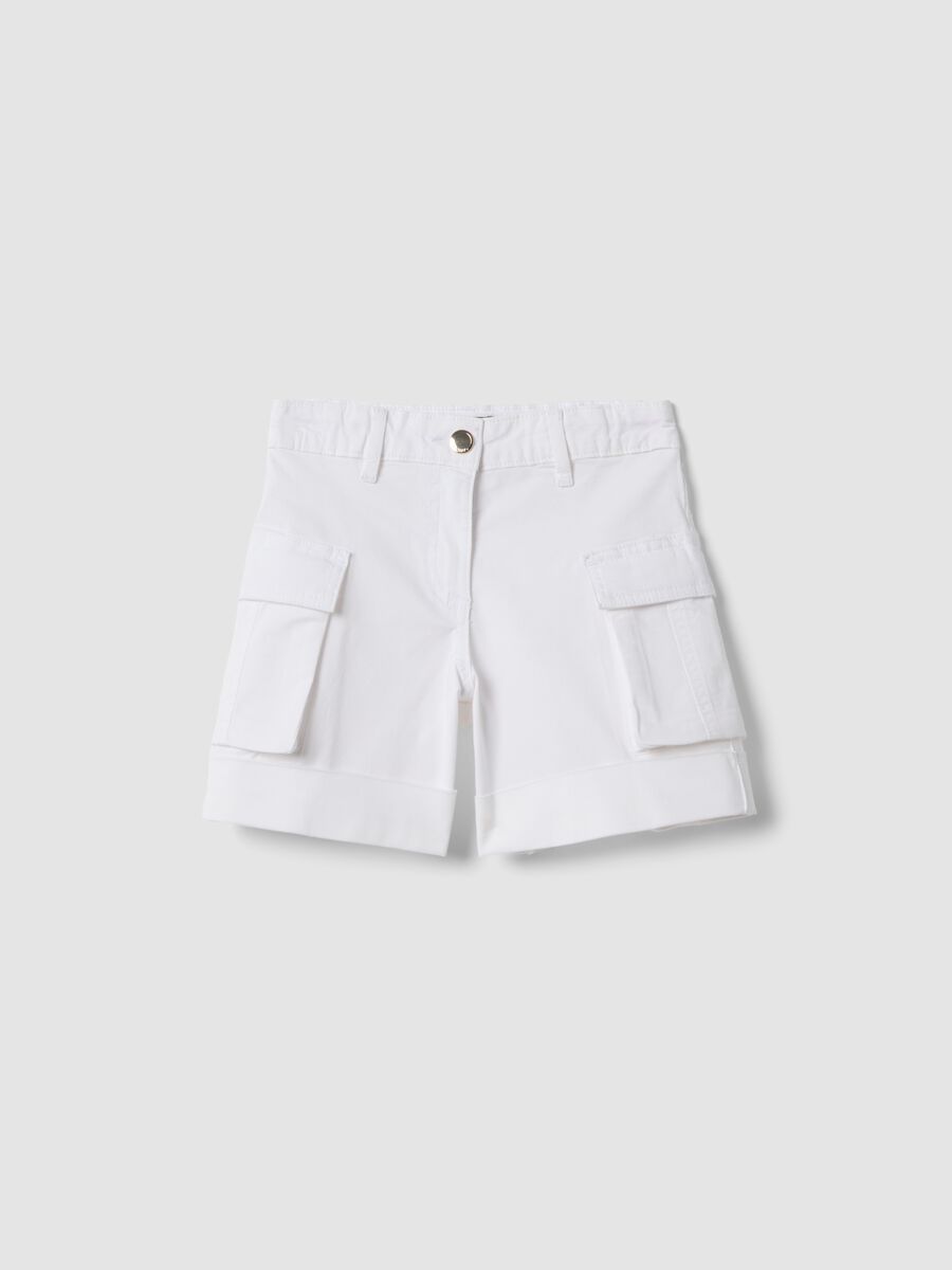 Shorts cargo bianchi in cotone elasticizzato da bambina_3