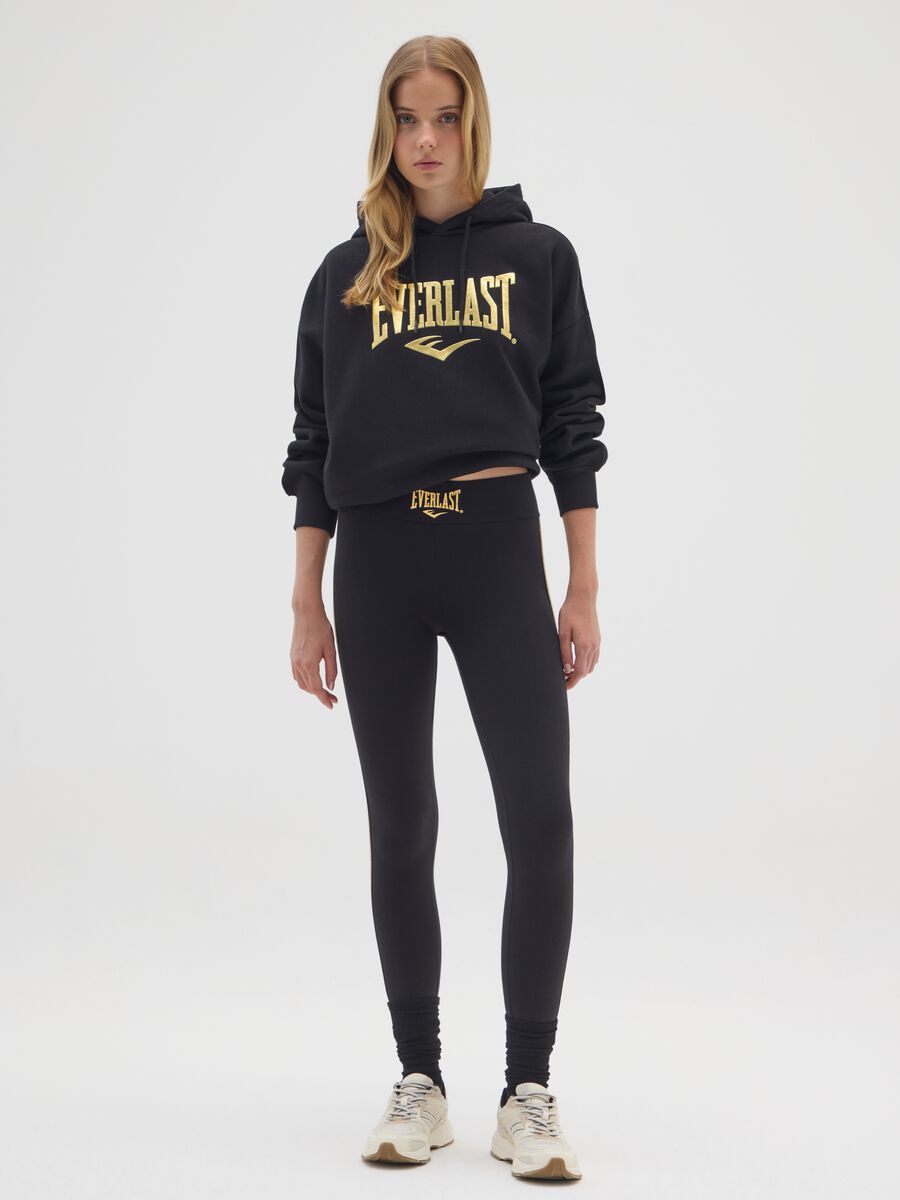 Black cotton blend hoodie with Everlast print_1