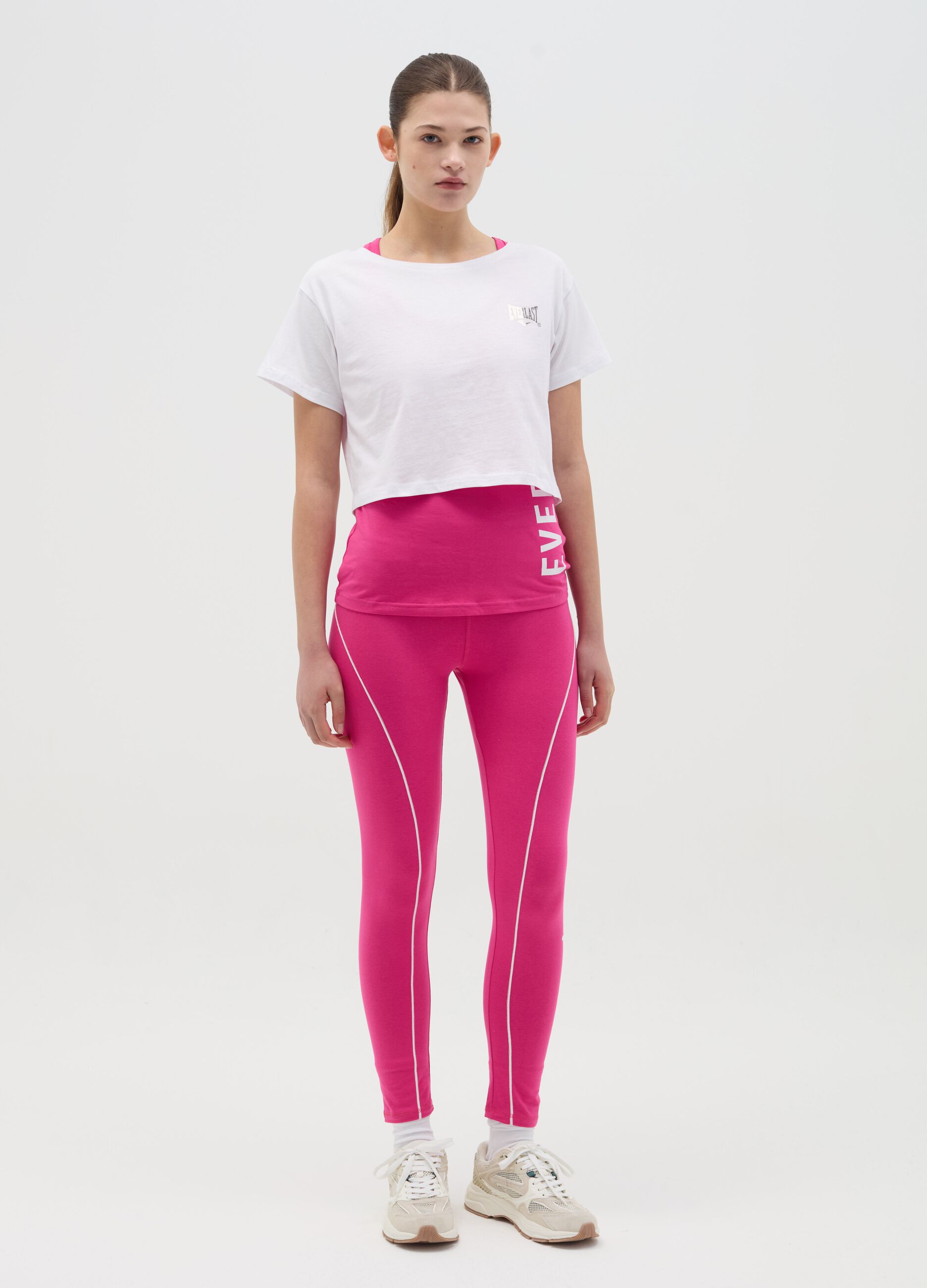 Layered-effect crop T-shirt with print