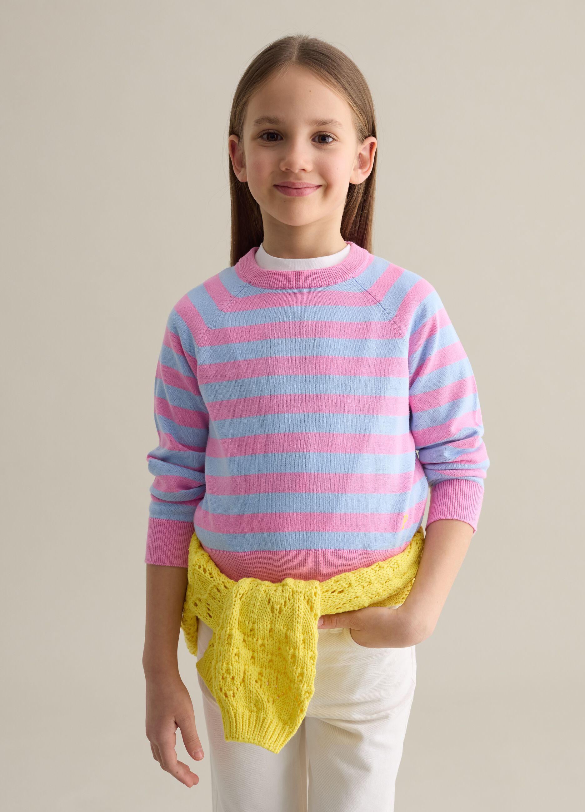 Pullover in cotone a righe con ricamo logo