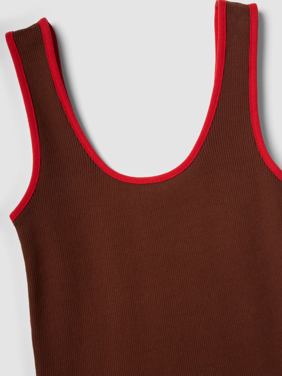 Tank top marrone in puro cotone a costine_1