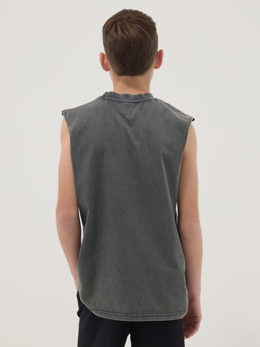 Black oversized pure cotton vest top_1