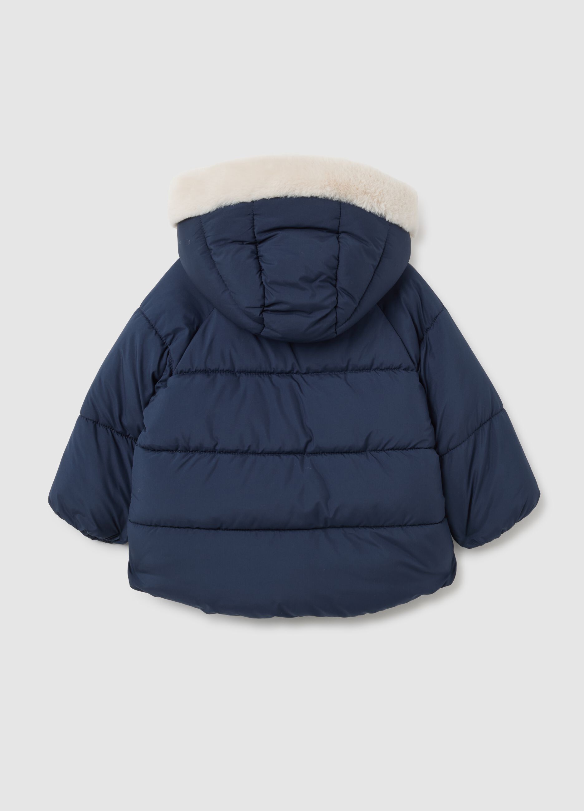 Girl's blue regular fit hooded jacket
