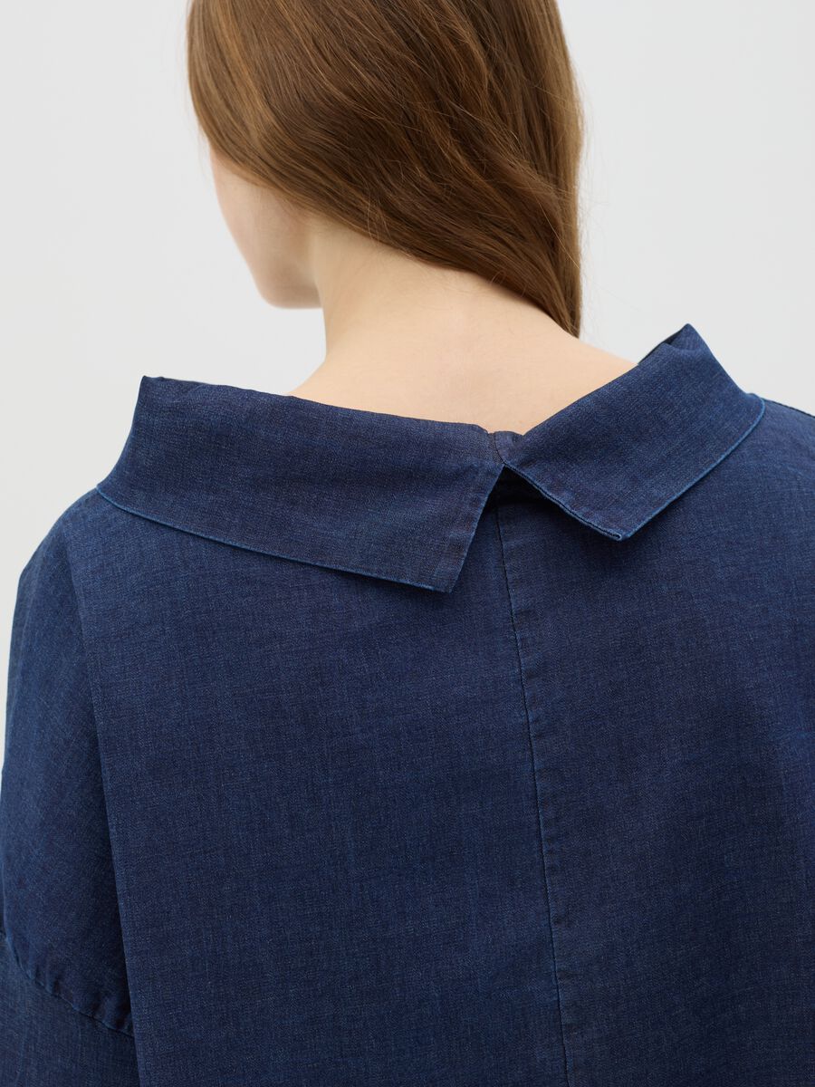 Blue Long Sleeve Stretch Cotton Top_2