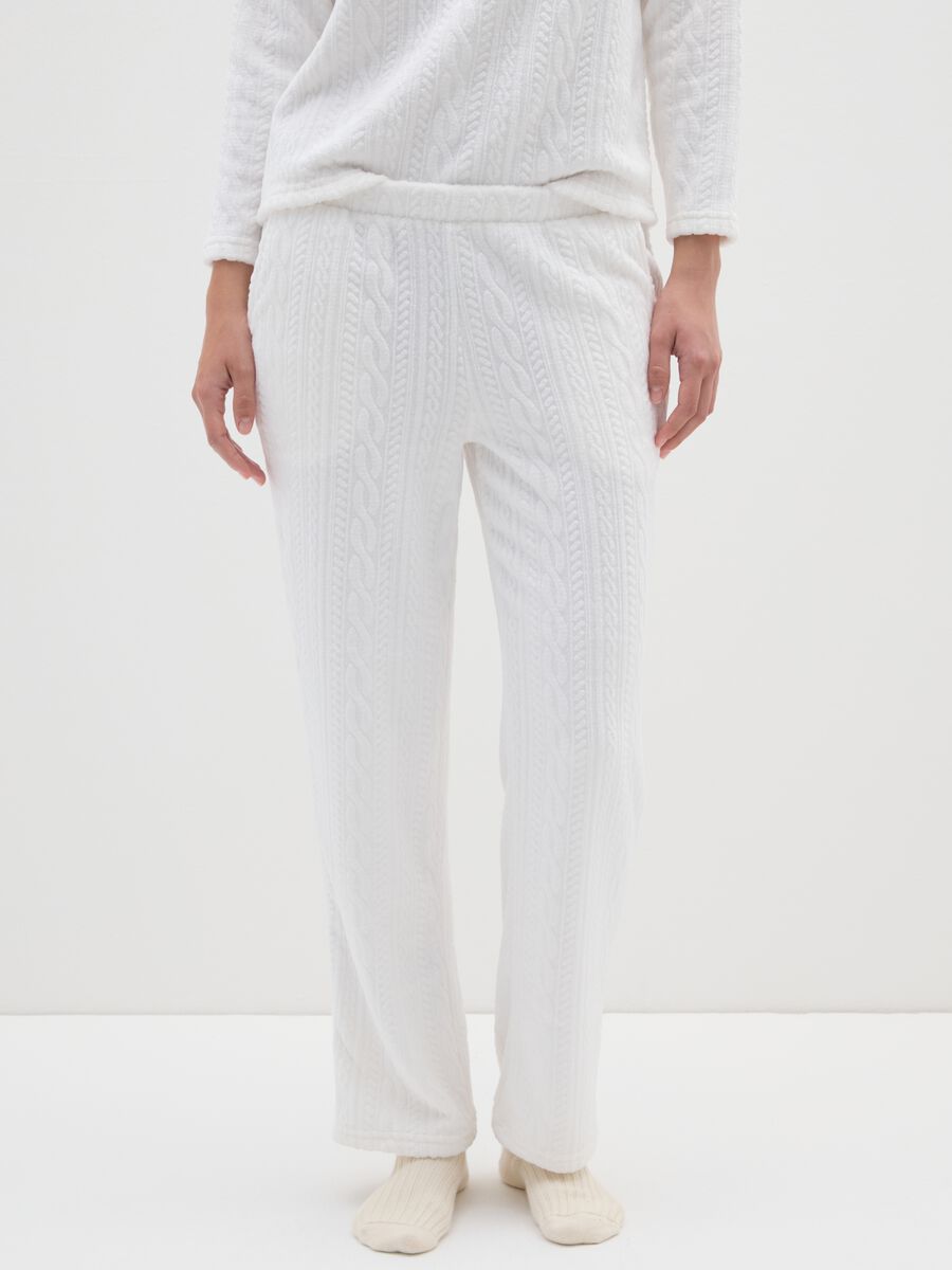 White coral fleece regular fit pyjama trousers_1