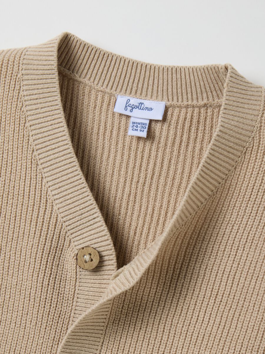 Beige Cotton Blend Children's Cardigan_2