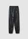 Black faux leather jogger trousers for girls_3