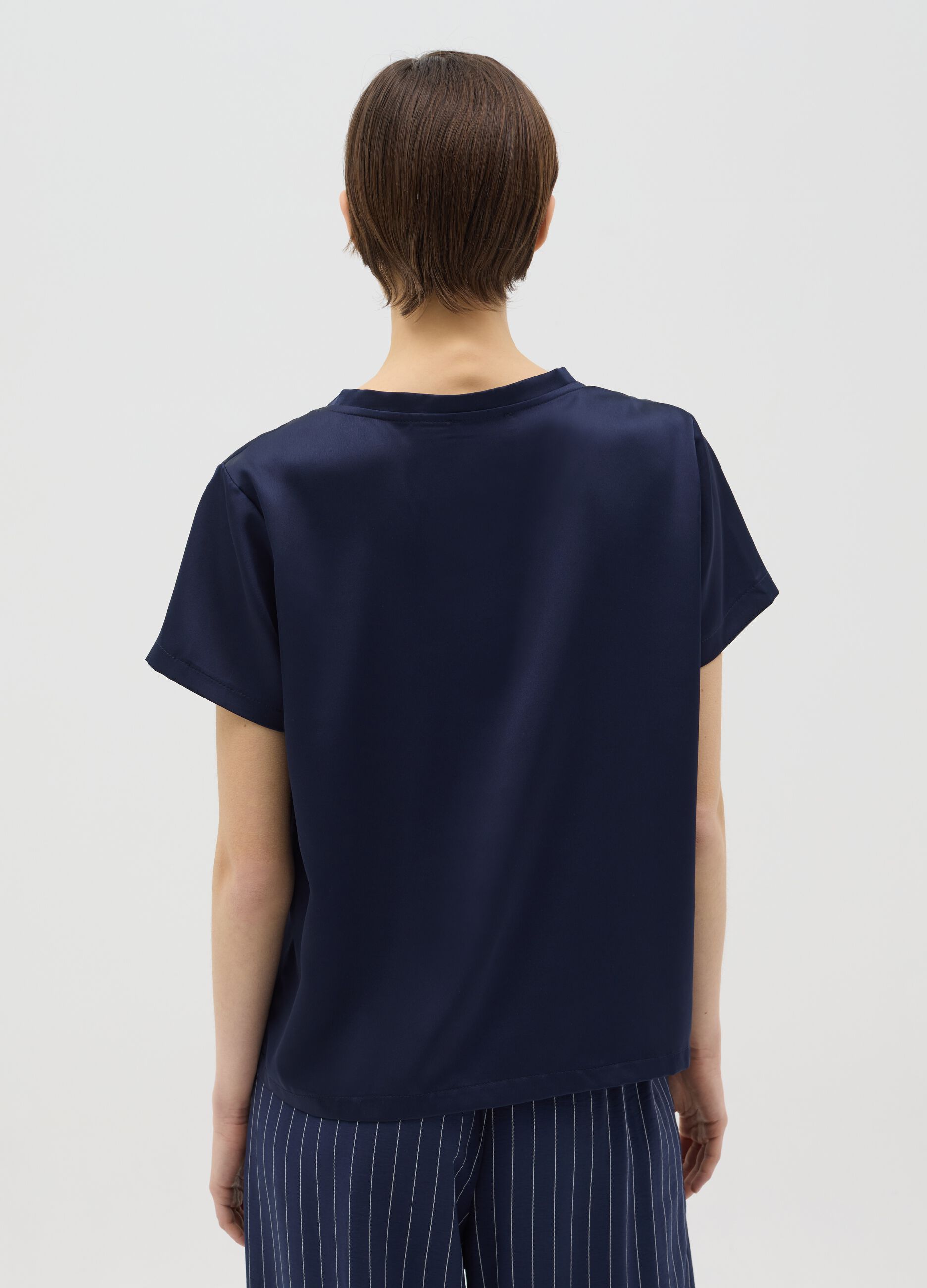 Blue satin T-shirt