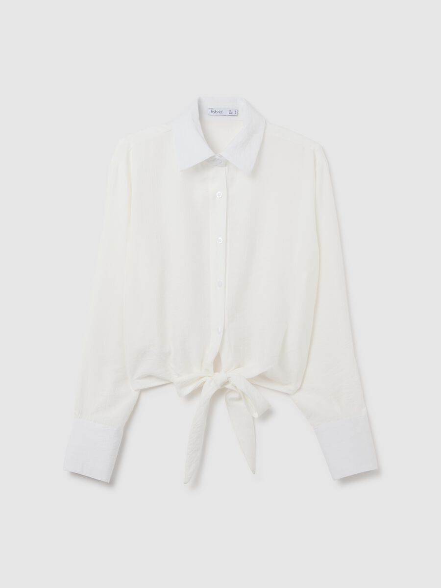 Women's regular fit white blend shirt with front tie_4
