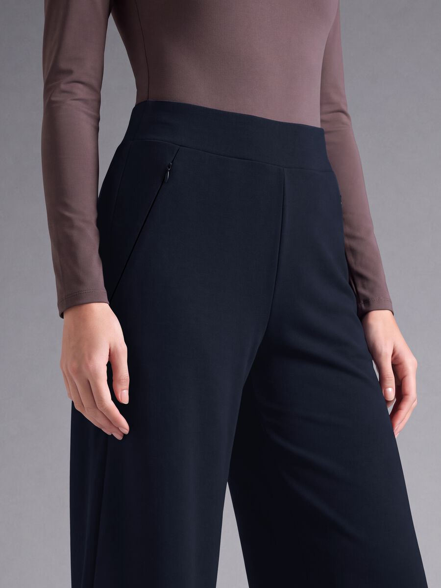 Pantaloni blu in tessuto elasticizzato wide leg ALTAVIA STUDIO_4