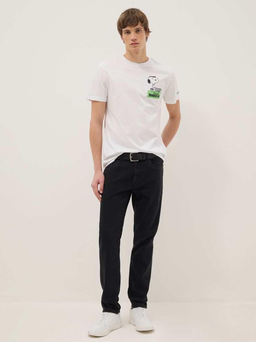 Pure White Cotton Regular Fit T-shirt with Snoopy Print_1