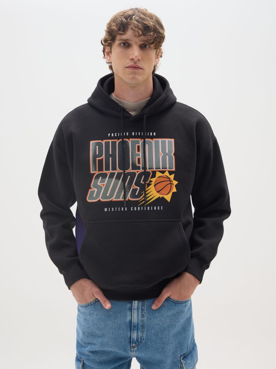 Black cotton blend hoodie with Phoenix Suns print_0