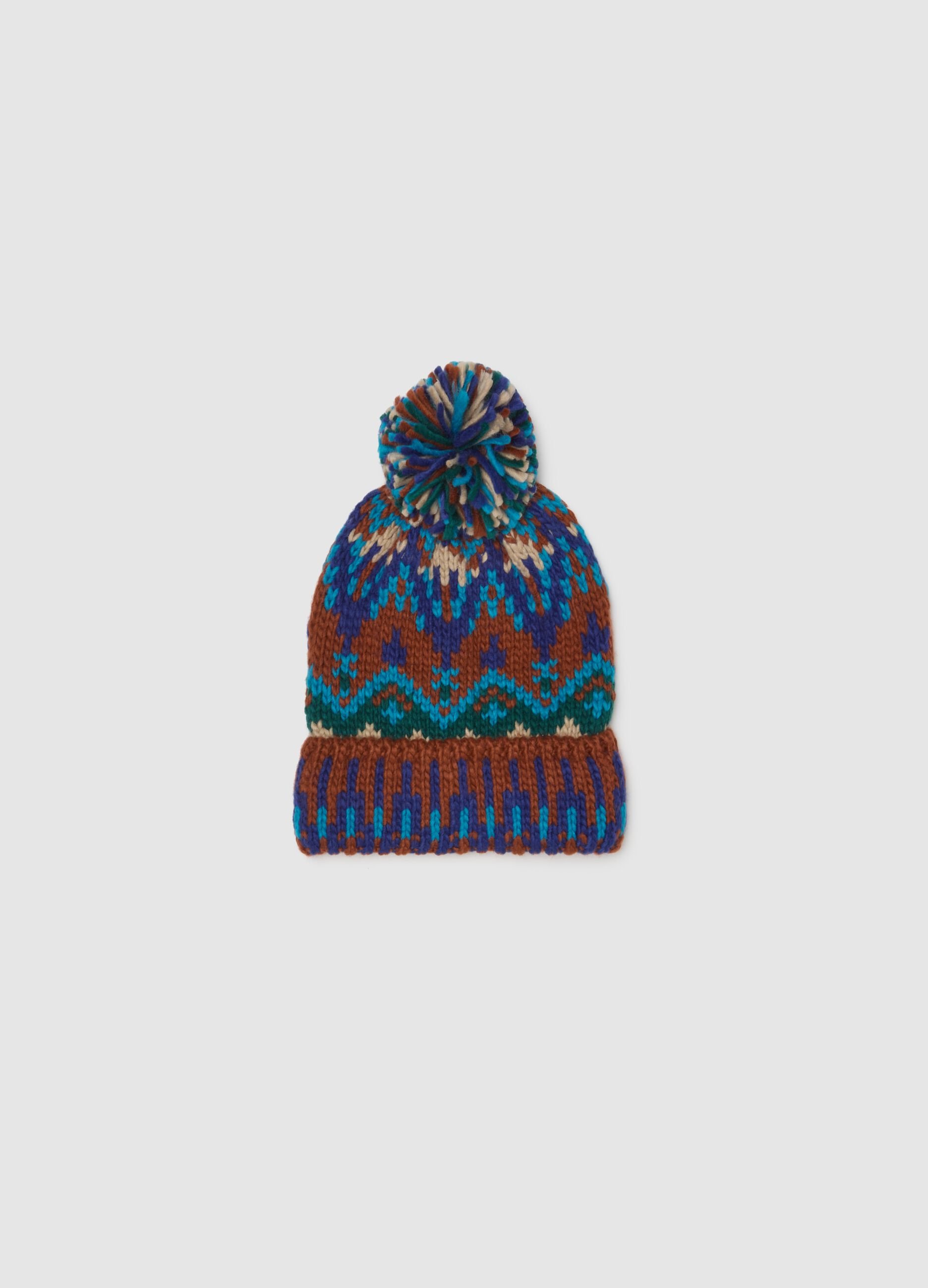 Multicolour knit jersey hat with pom pom
