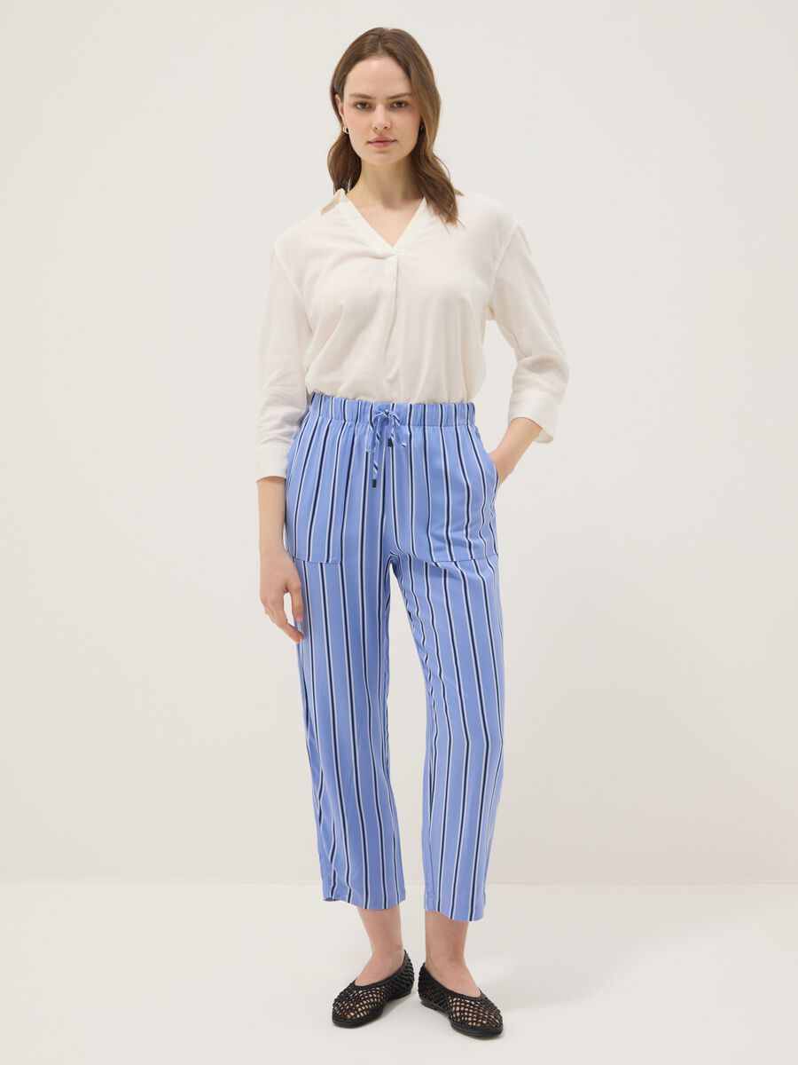 Multicolour striped pure viscose jogger trousers regular fit_0