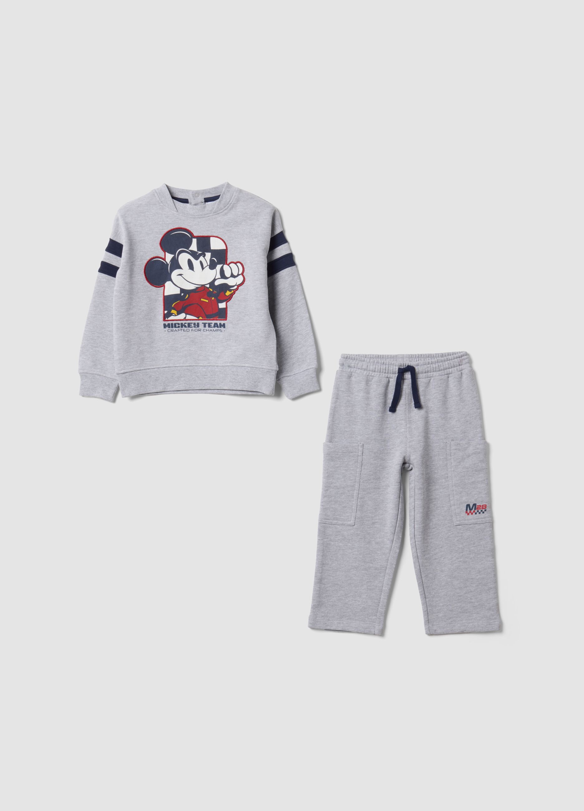 Completo jogging grigio in misto cotone con stampa Mickey Mouse