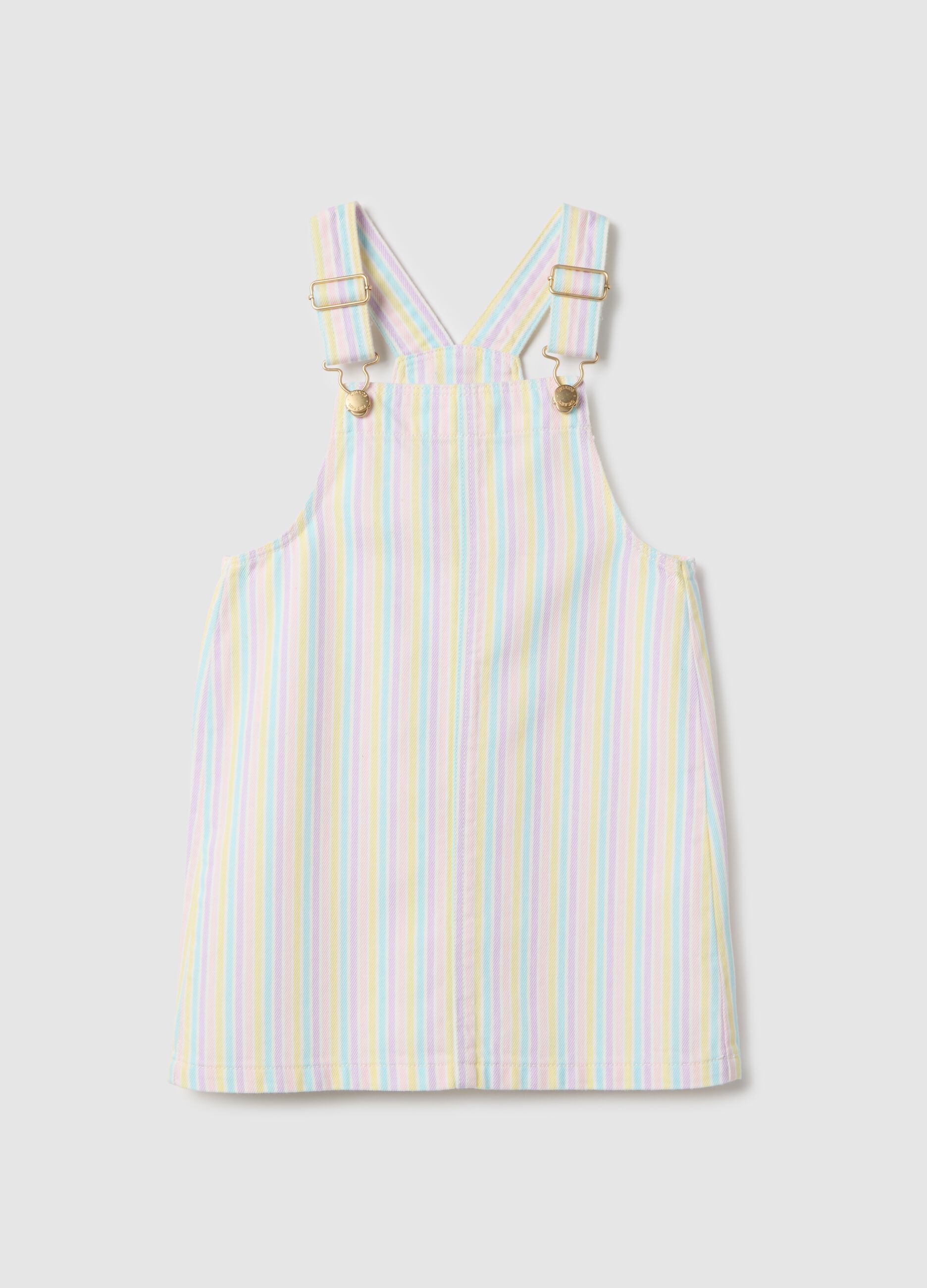 Girls' multicolour striped pure cotton dungarees regular fit