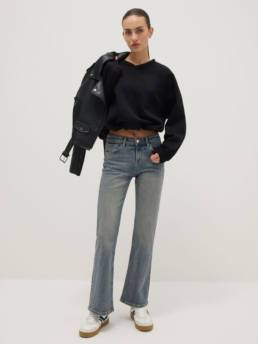 Blue Stretch Cotton Bootcut Jeans_0