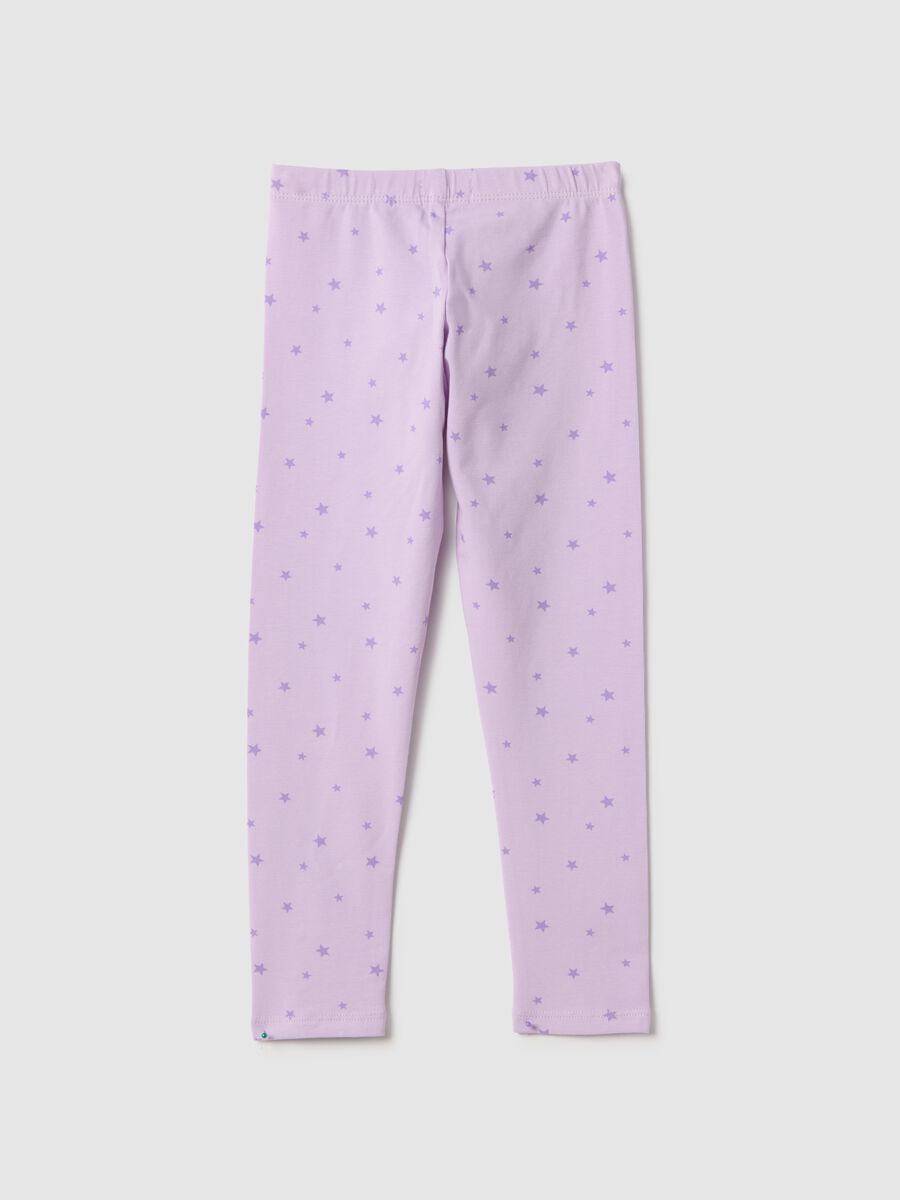 Girls' skinny fit purple stretchy cotton leggings with stars_1